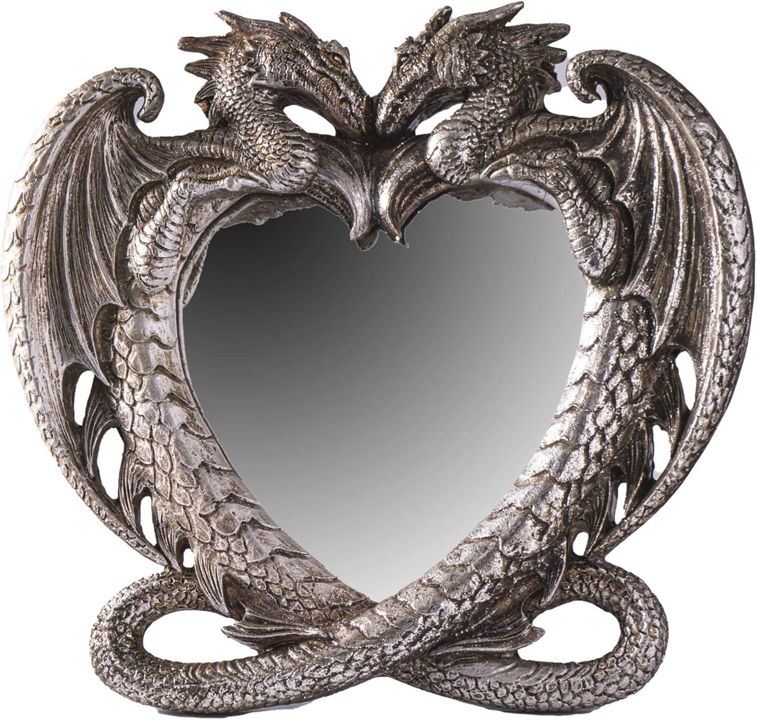 Pacific Trading Gothic Heart Shaped Dragon Mirror, Collectible Medieval Home Accent D√©cor Resin Piece for Wall or Tabletop Shelf, 6.3 x 5.91 Inches, PTC-14052