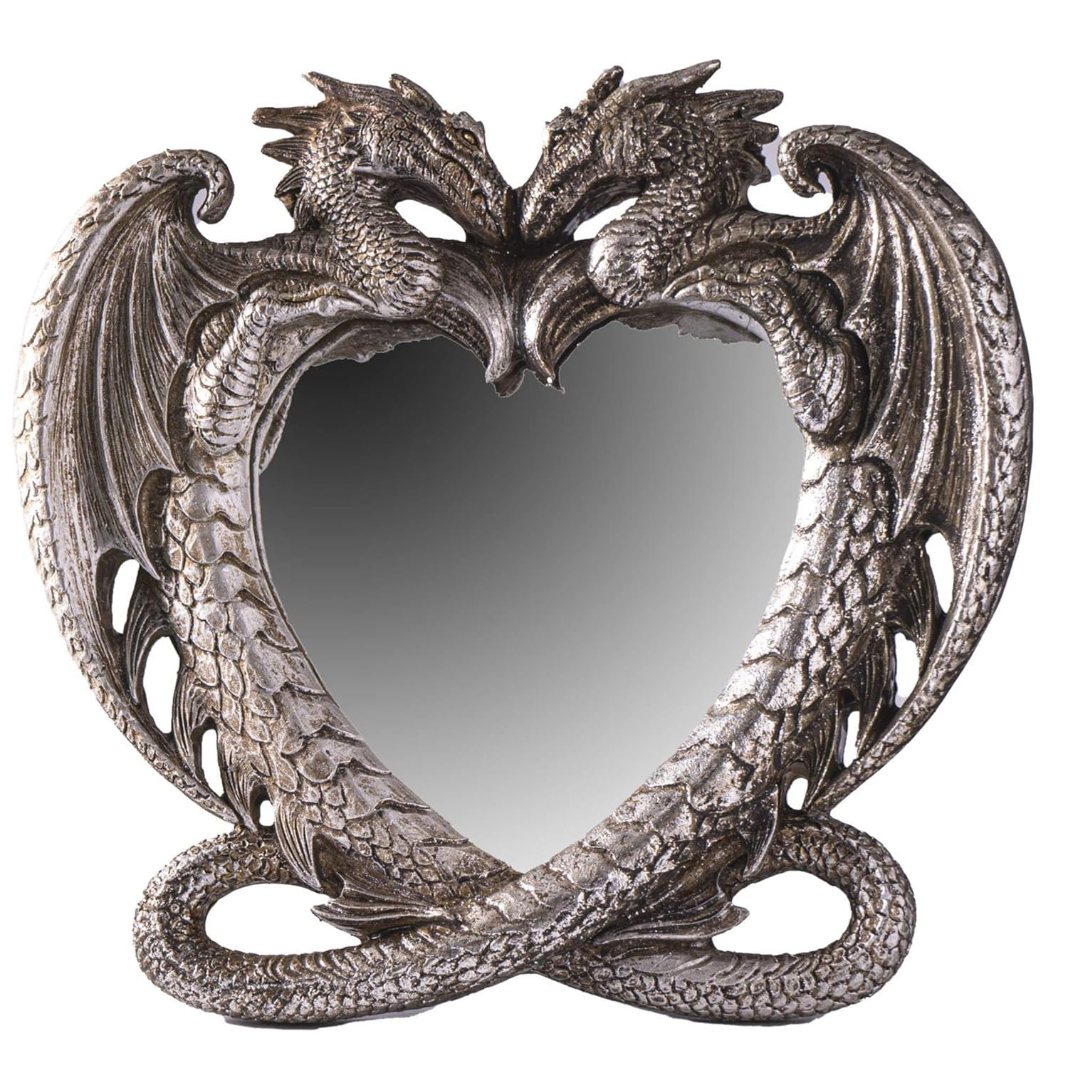 Pacific Trading Gothic Heart Shaped Dragon Mirror, Collectible Medieval Home Accent D√©cor Resin Piece for Wall or Tabletop Shelf, 6.3 x 5.91 Inches, PTC-14052