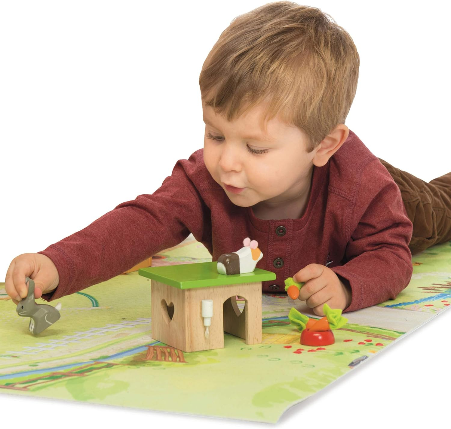 Wooden Bunny and Guinea Pig Play Set with Green Hutch