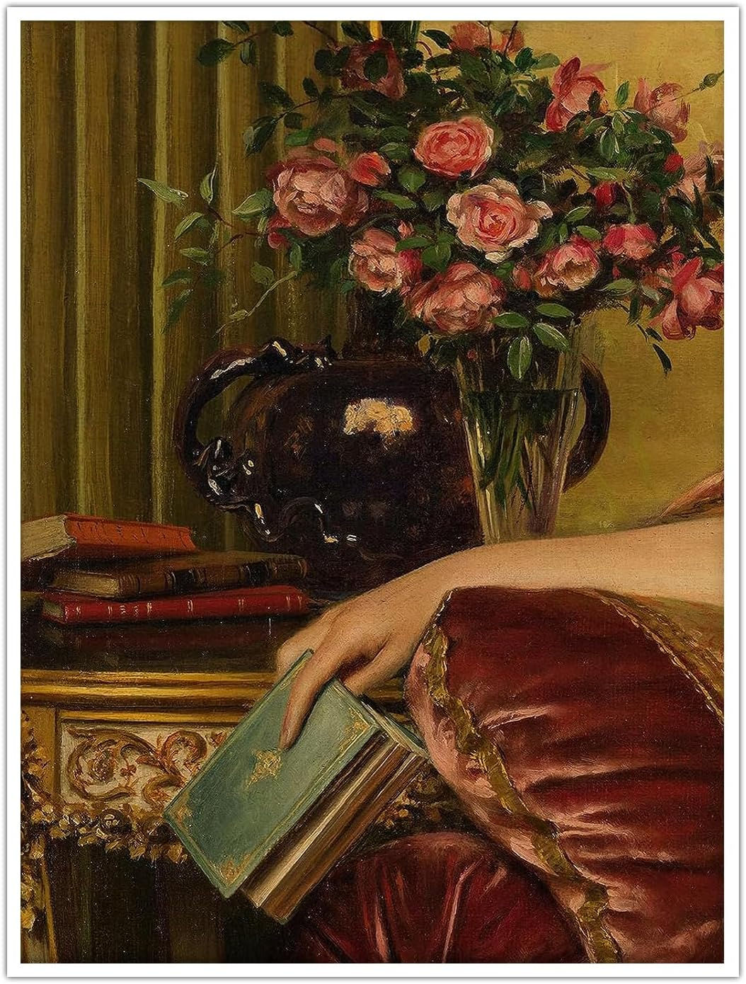 Vintage Art Portrait Maximalist Decor with Baroque Rococo Canvas Wall Art Print Eclectic Room Decor Oil Painting Renaissance Traditional for Living Room, Office, Bedroom - 12x16in Unframed