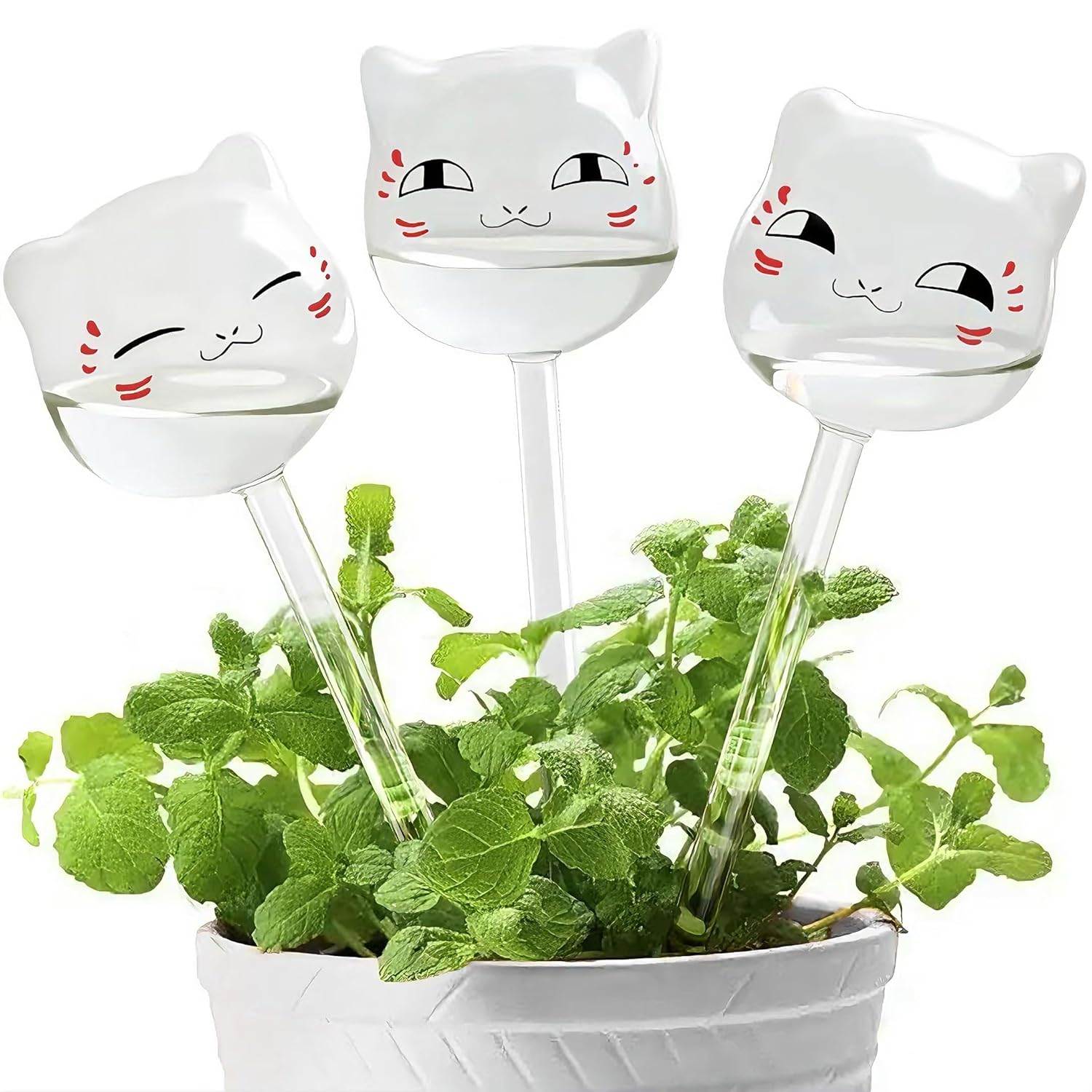 KiKiHeim Plant Watering Globes Self Watering Planter Insert Glass Spikes, Hand Blown Clear Automatic Water Bulbs for Outdoor&Indoor Plants, 6.4oz/190ml Capacity, 3 Cats