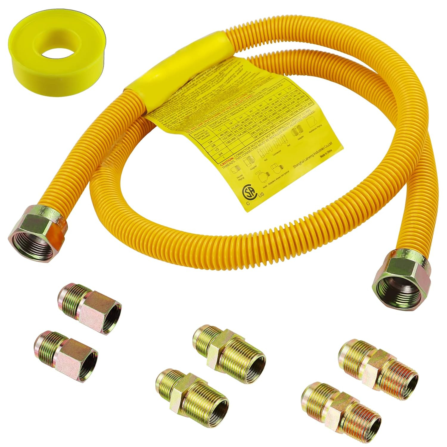 60" Flexible Gas Line Kit for Dryer, Stove, Range, Stainless Steel Gas Dryer Connector Kit, 5/8 in.OD(1/2 in. ID）Dryer Gas Line with Connector 1/2" FIP & 1/2" MIP & 3/4" MIP Fitting