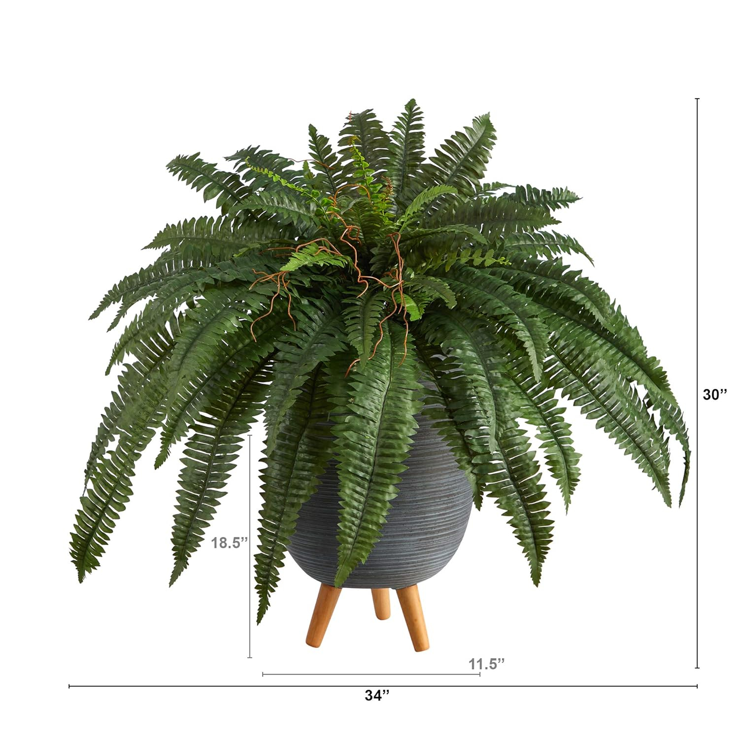 Nearly Natural 2.5ft. Boston Fern Artificial Plant in Gray Planter with Stand