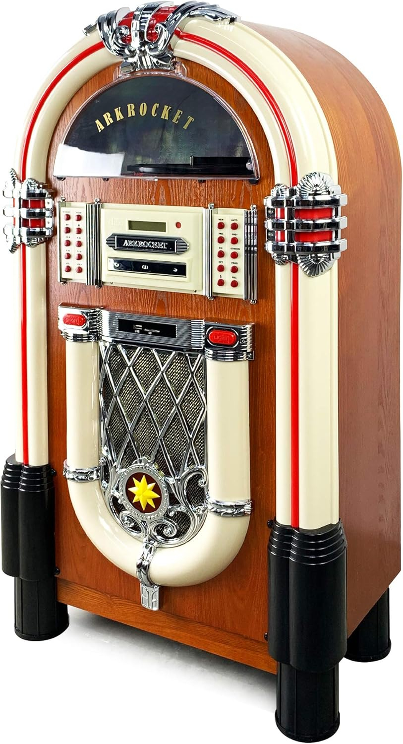 Arkrocket Taurus Jukebox Vinyl Record Player Bluetooth USB SD CD Player Radio Retro Turntable Classic Jukebox (Taurus - Classic)