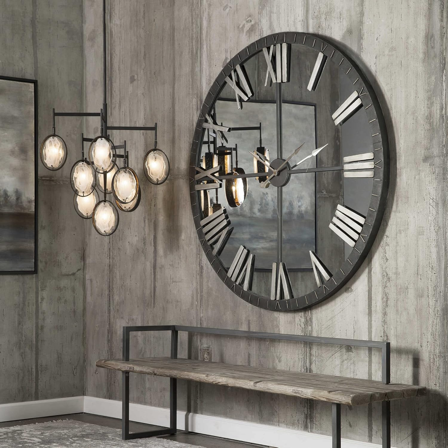 MY SWANKY HOME XL 60" Mirrored Round Wall Clock Oversize Modern Mirror Glass