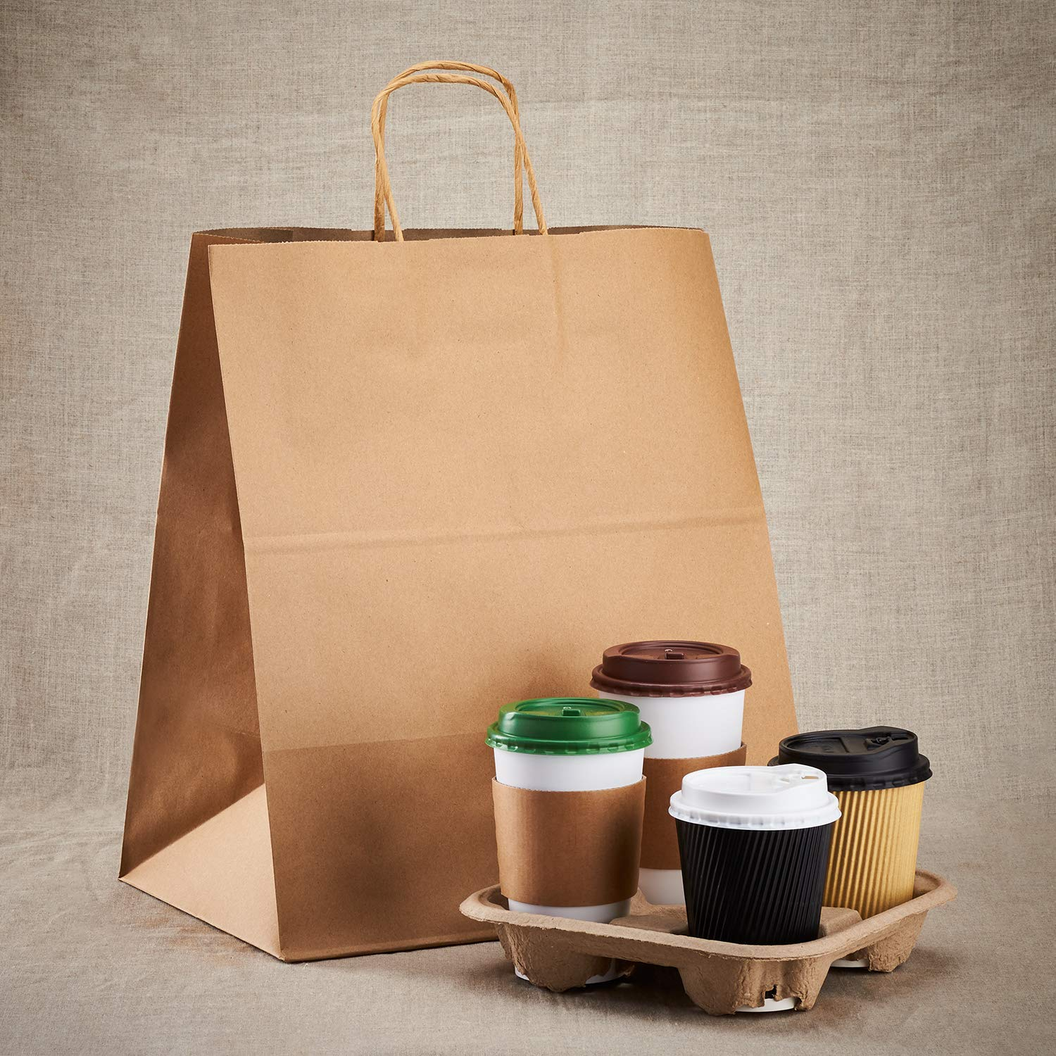 Karat HUNTINGTON (Extra Large) Kraft Paper Gift Bags with Handles - Sturdy & Recyclable Brown Shopping Bags - Recycled Materials - for Retail and Groceries (13.9"x15.9") - FP-SB130 - 200 pcs