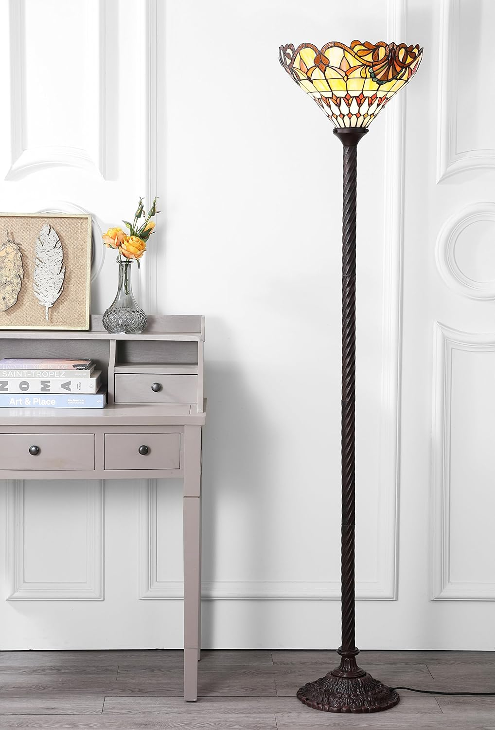 JONATHAN Y JYL8003A Davis Tiffany-Style 70" Torchiere LED Floor Lamp, Traditional for living room, dinning room, bedroom, office Bulb Included, Bronze