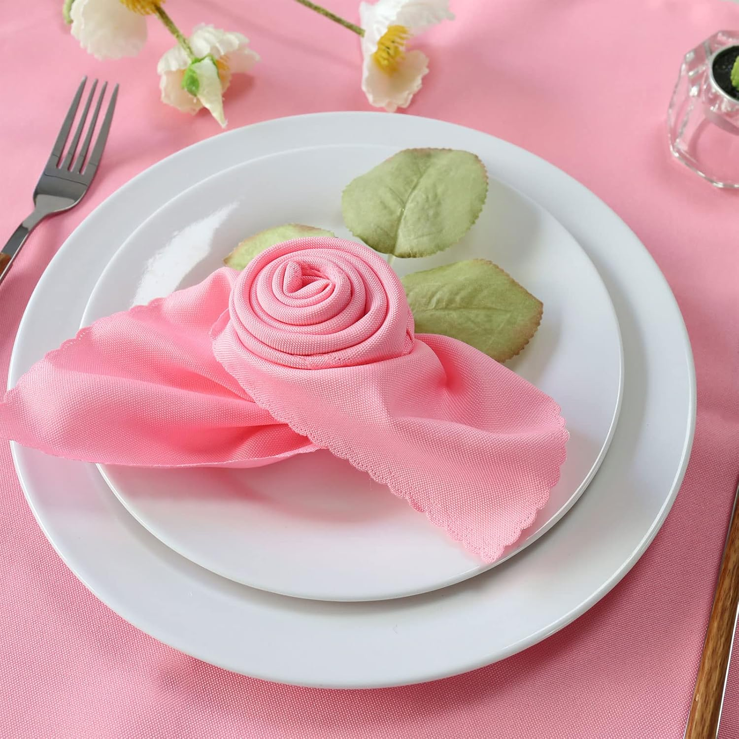 Premium Pink Polyester Cloth Napkins Set of 12 | Washable & Reusable | Valentine's Day, Easter, Christmas Decor | 18.8 x 18.8 Inches