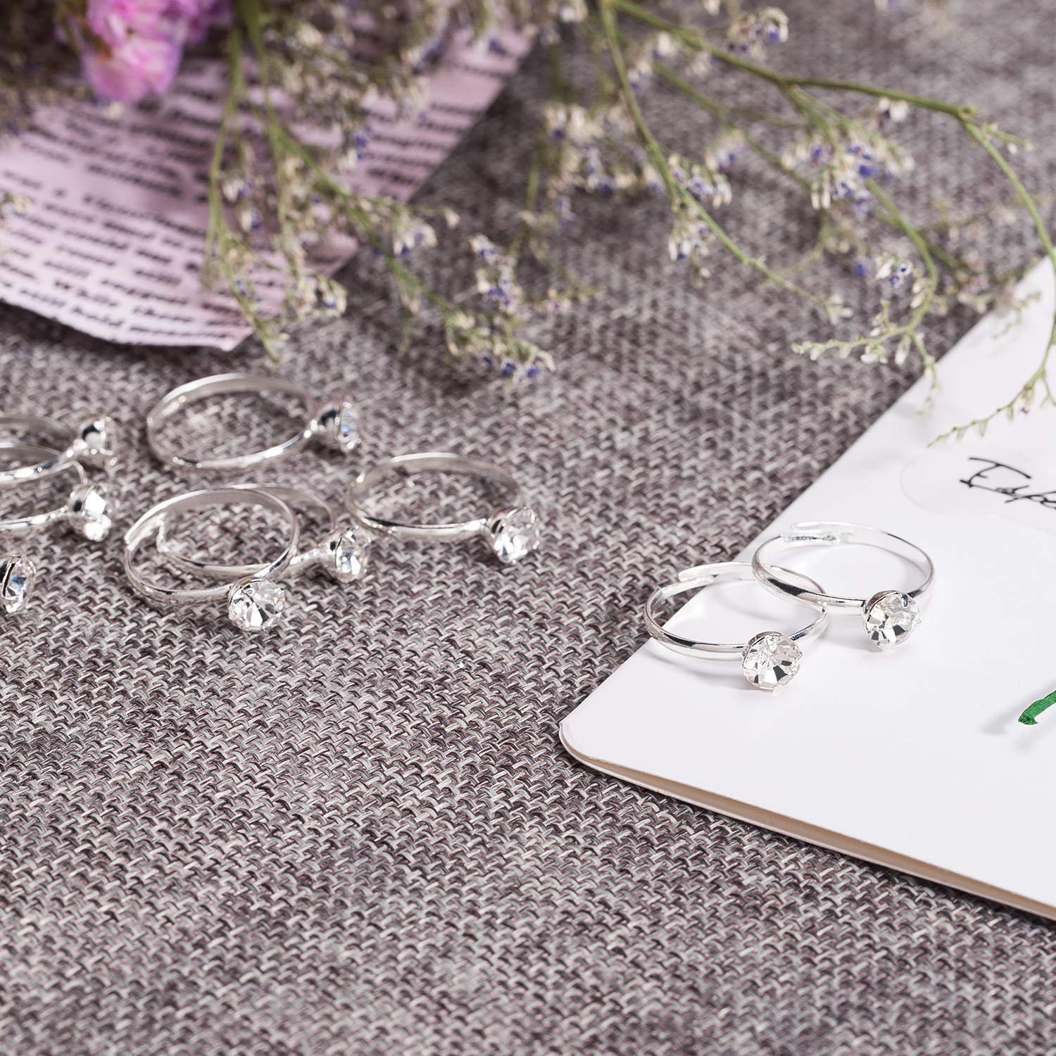 Whaline 36 Packs Diamond Engagement Rings Bridal Shower Rings for Wedding Table Decorations, Party Supply, Favor Accents, Cupcake Toppers