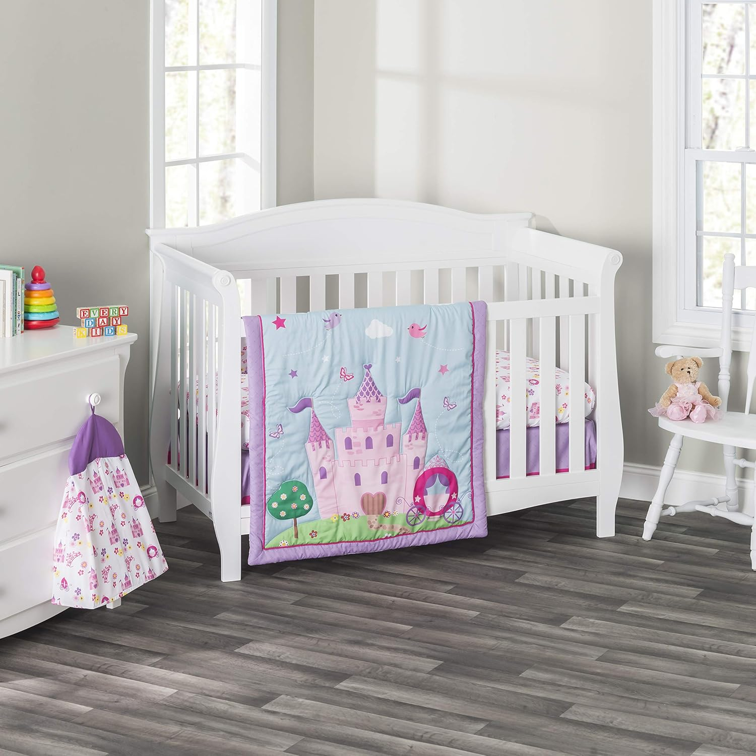 Everyday Kids 3 Piece Girls Crib Bedding Set -Princess Storyland