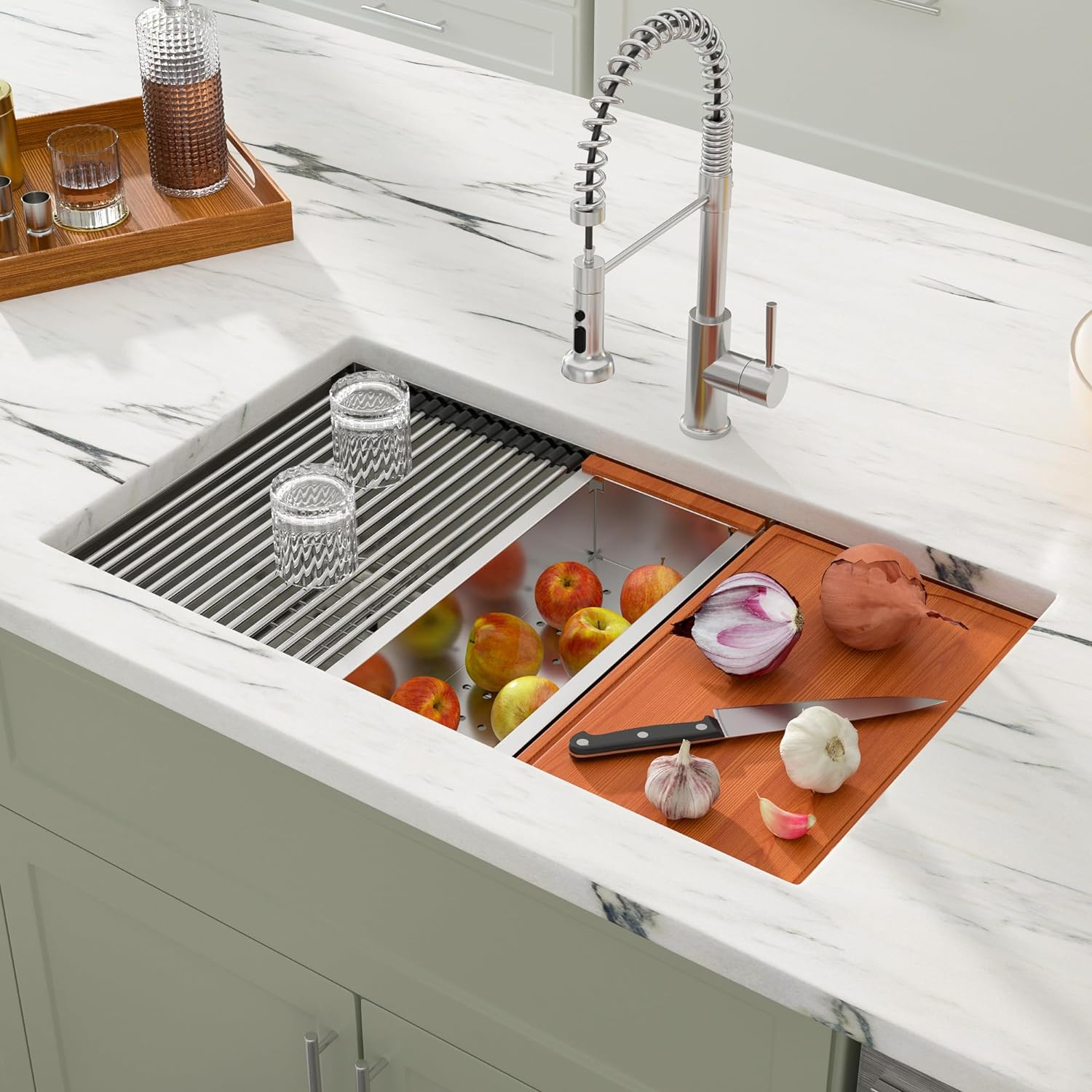 Dcolora 27 Inch Undermount Kitchen Sink Workstation 16 Gauge 304 Stainless Steel Large Single Bowl Under Counter Sinks, Round Corner 27"x19"x10", DC-U7703