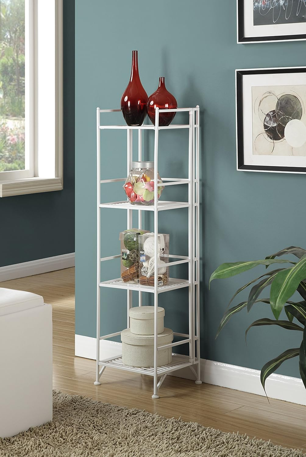 Convenience Concepts Designs2Go Metal Folding 4 Shelf Bookcase, White