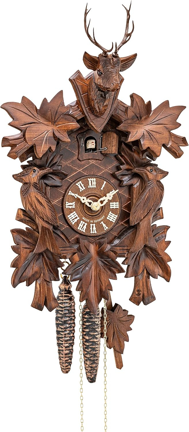 Cuckoo Clock 7 leaves, 2 birds, head of a deer KA 1613 HK