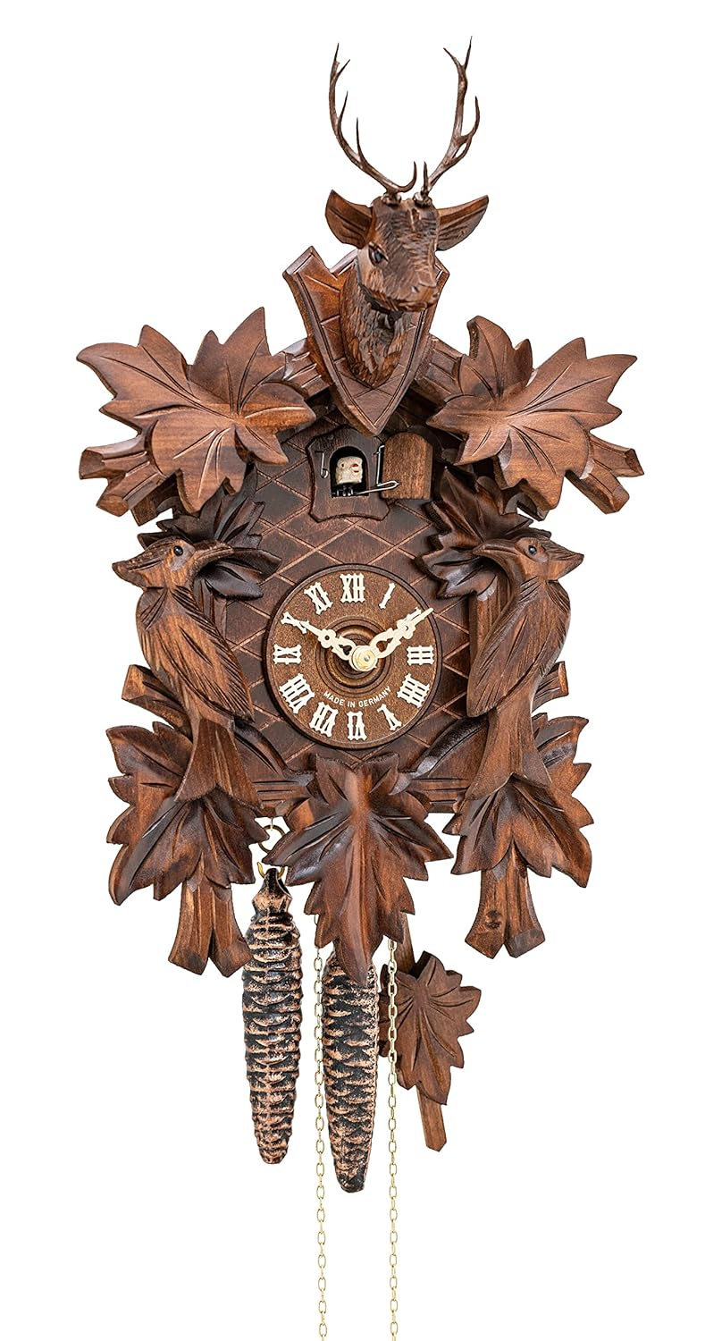 Cuckoo Clock 7 leaves, 2 birds, head of a deer KA 1613 HK