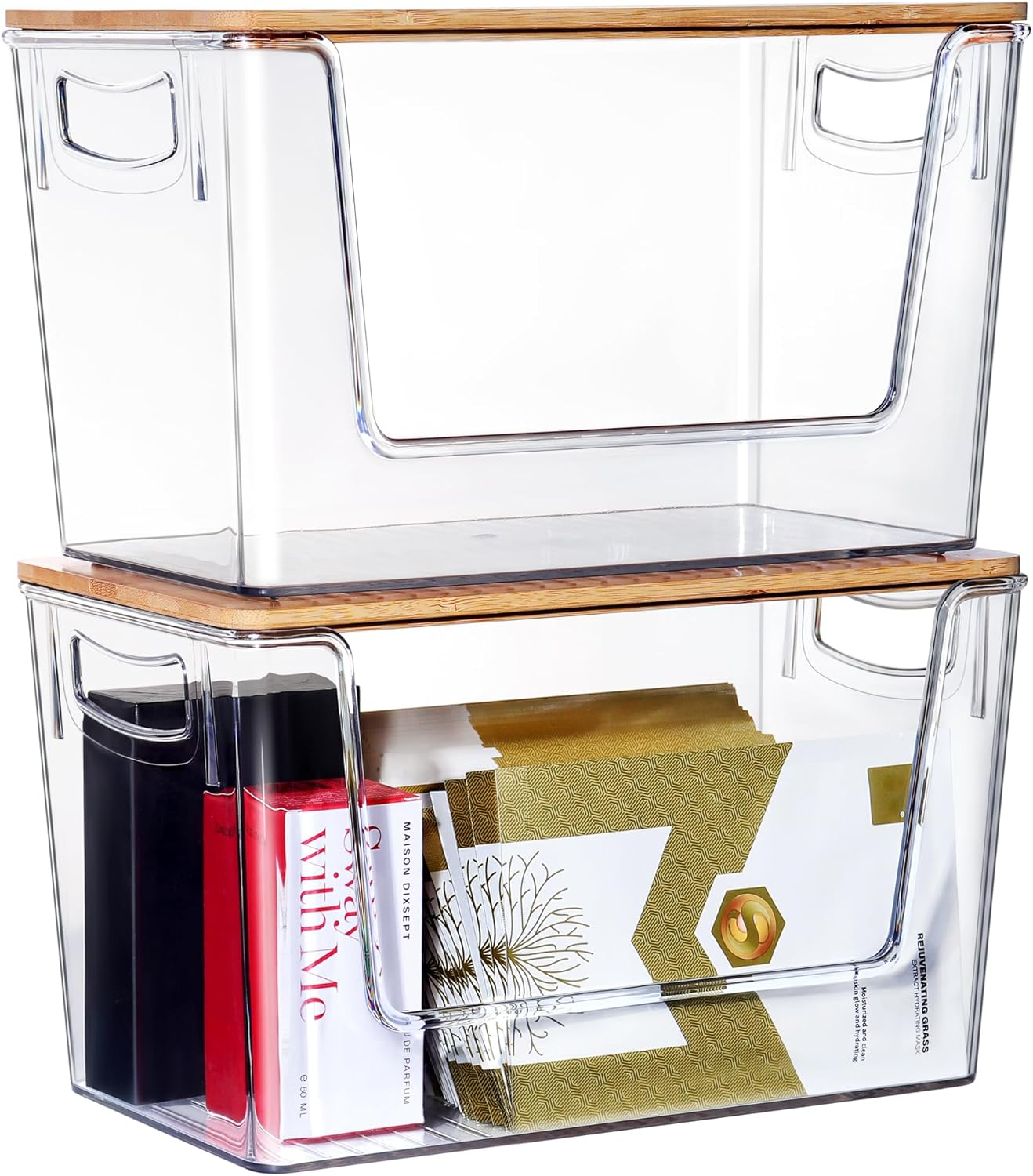 2 Pack Trash Bag Holder Dispenser, Extra Large Garbage Bags Holder, Stackable Trash Bag Holder with Bamboo Top for Laundry Room & Under Sink