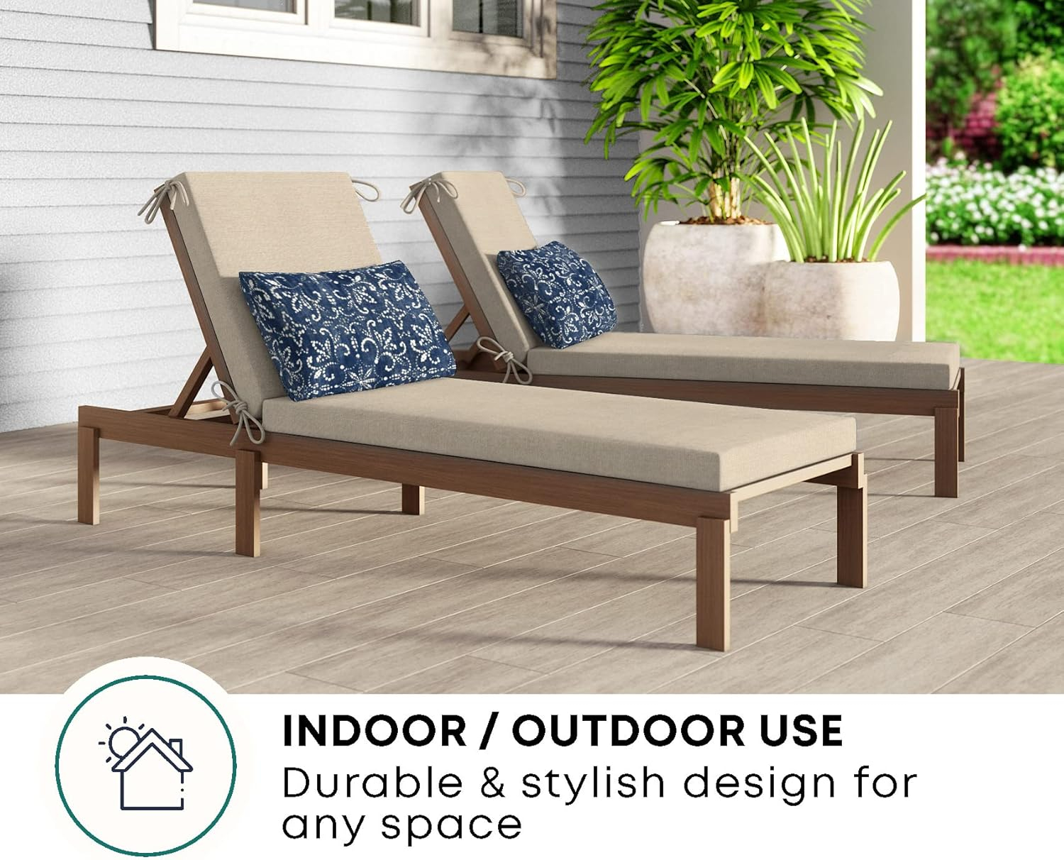 Textured Solid Almond Chaise Lounge Cushion