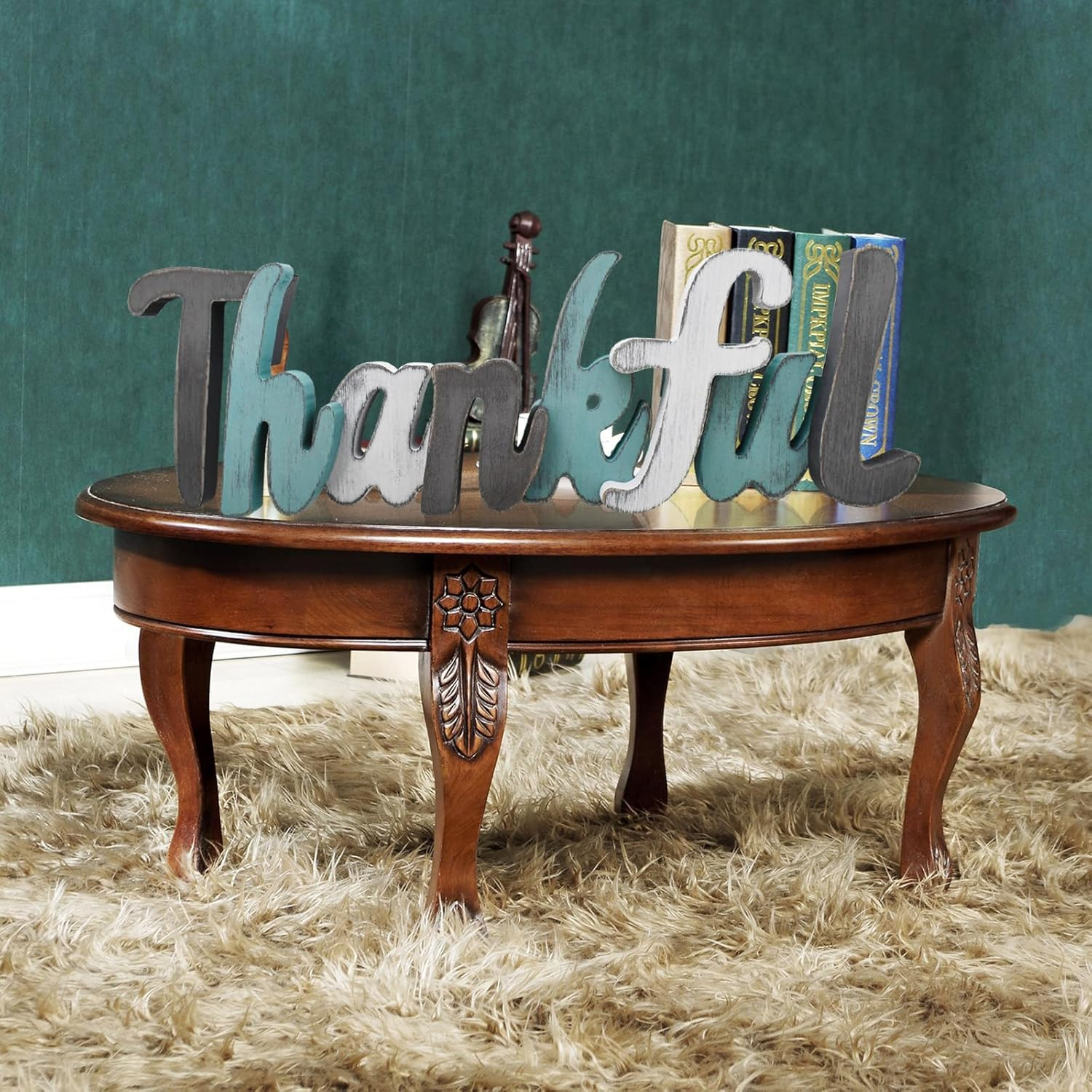 Rustic Multicolor Wooden Thankful Letter Sign Decor