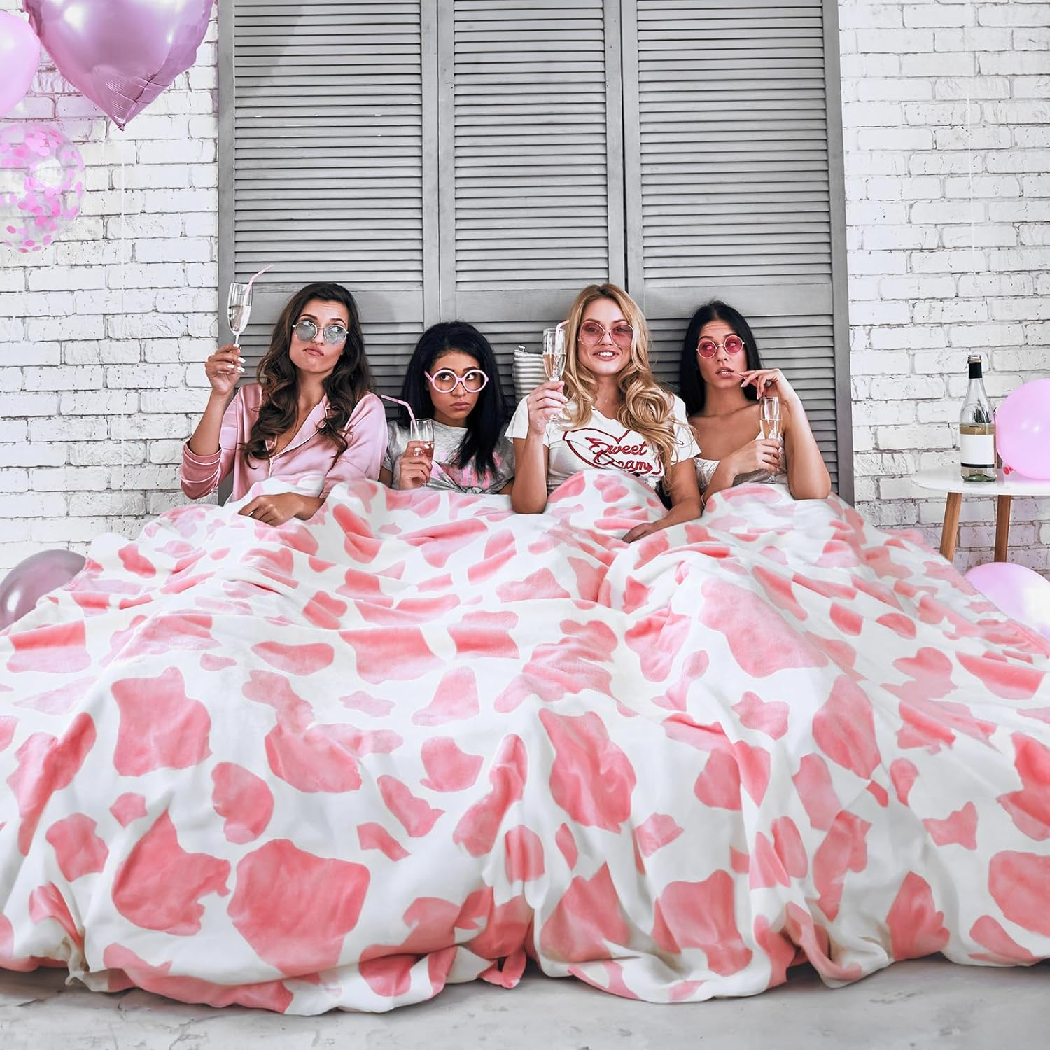 Pink and White Fleece Cow Print Throw Blanket