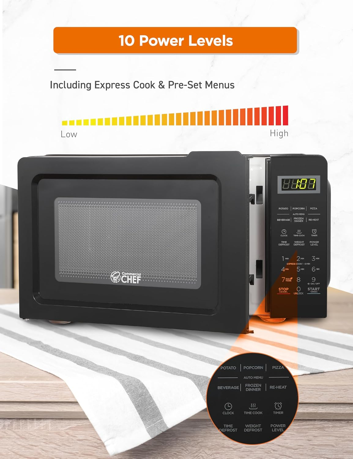 Commercial Chef CHM770B 0.7 cu. ft. Microwave Oven, Black