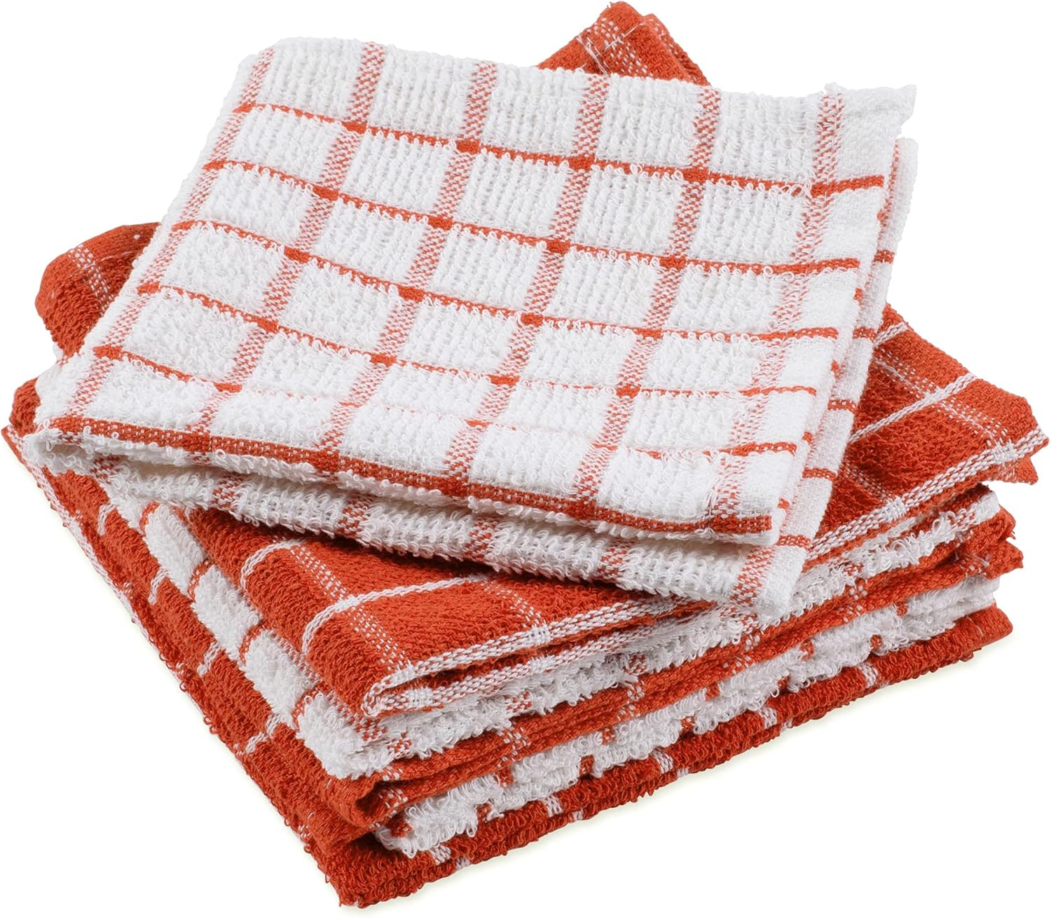 Spice Orange and White Cotton Terry Dishcloth Set, 12x12, 6 Piece