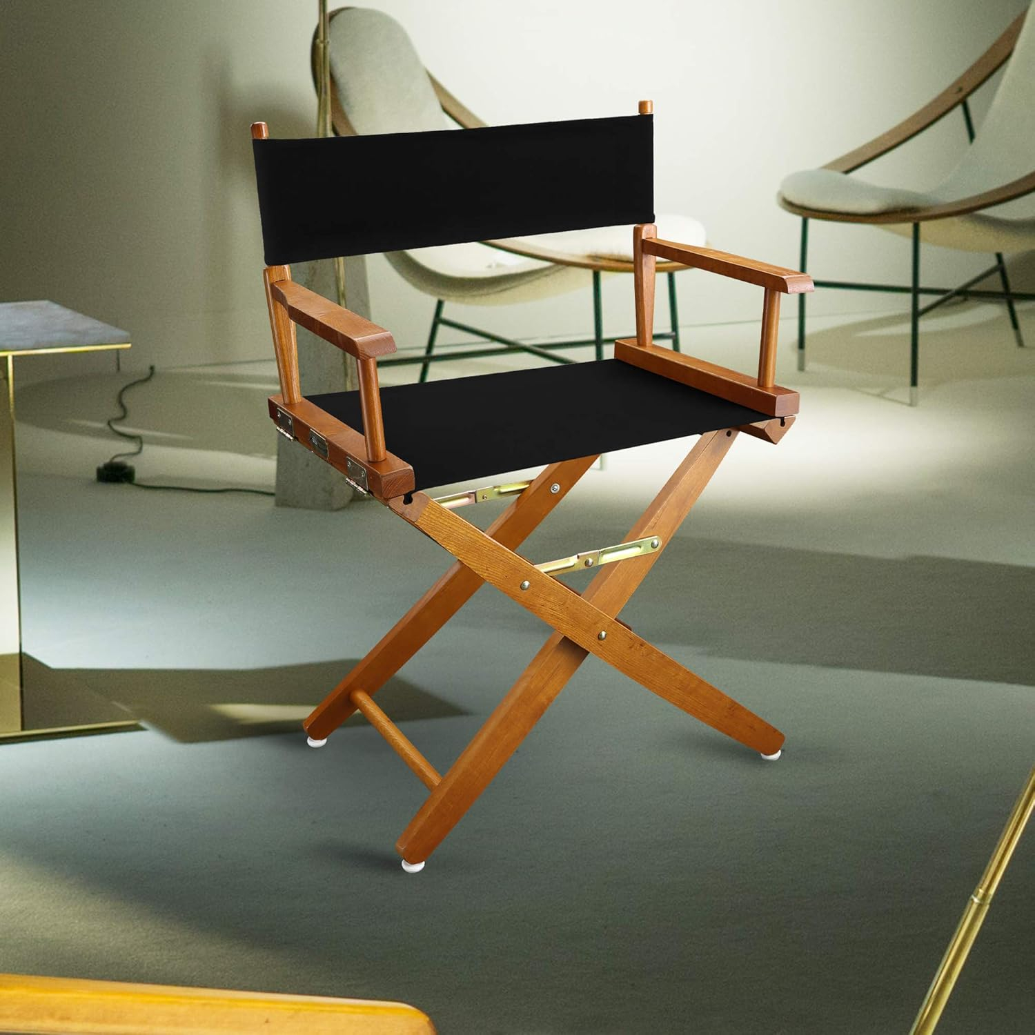 "Extra-Wide Premium 18" Directors Chair Mission Oak Frame W/Black Color Cover"