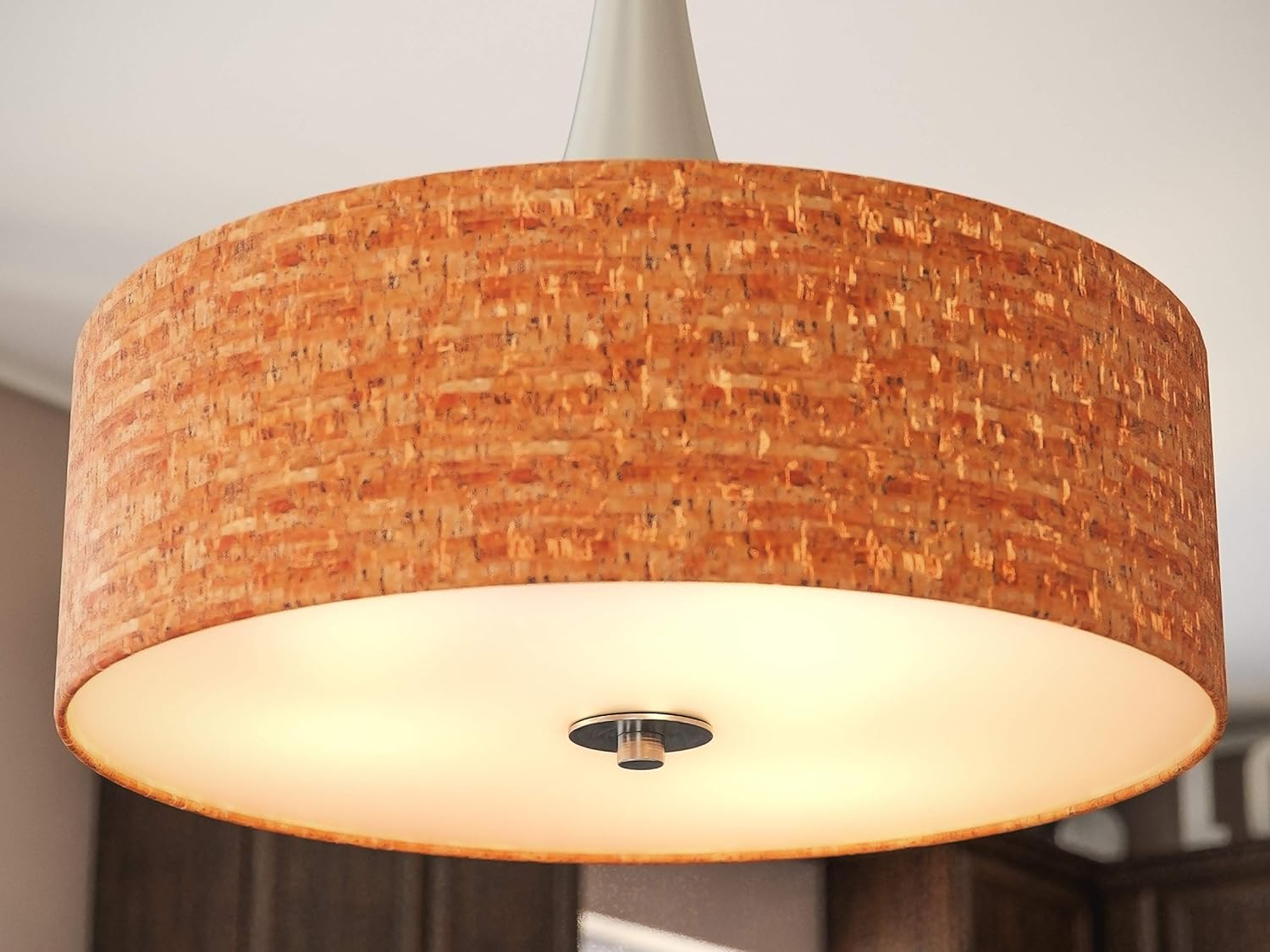 Bulletin 3-Light Brushed Steel Ceiling Pendant Light with Cork Shade