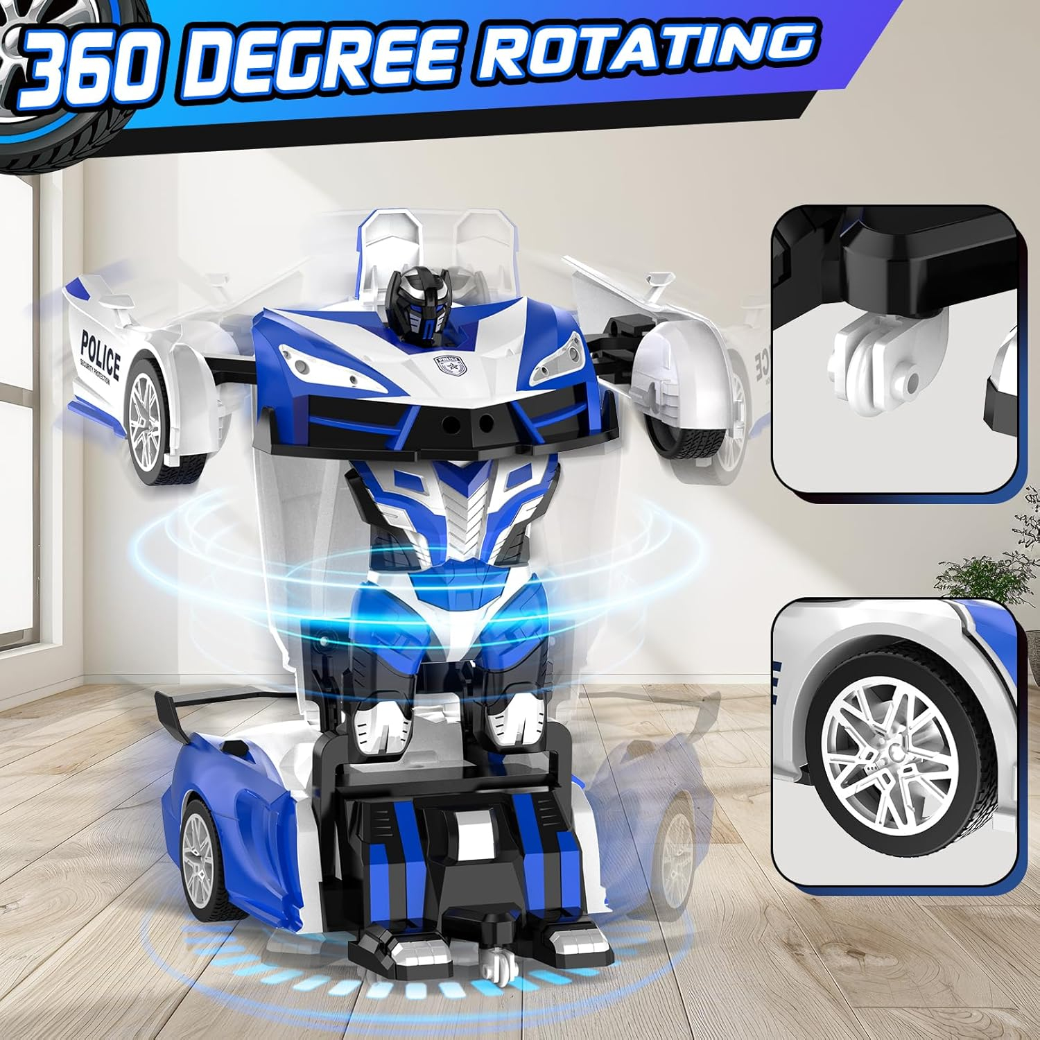 Remote Control Car for Kids , One Button Transformation to Robot with Flashing Light 2.4 Ghz Transforming Robot Car 1:18 Scale Transform RC Cars Toy Boys Girls Birthday Gift with 360 Degree Rotation