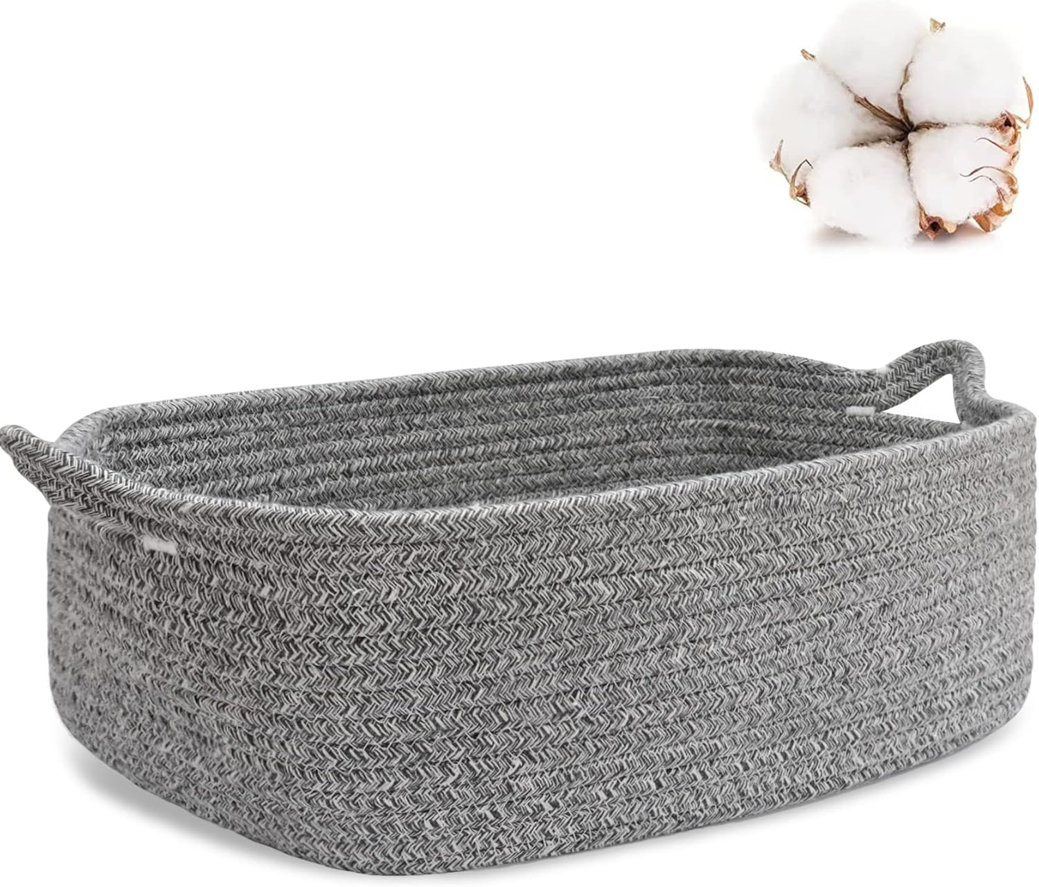 ABenkle Rope Storage Basket, 14.2''x 11''x 5.1'' Cotton Woven Dog Cat Toy Bins, Cube Soft Baskets with Handles, Decorative Shelves Closet Organizing for Nursery Laundry Bedroom Bathroom