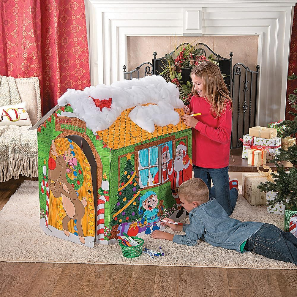 DIY Cardboard Santa Workshop Playhouse for Kids