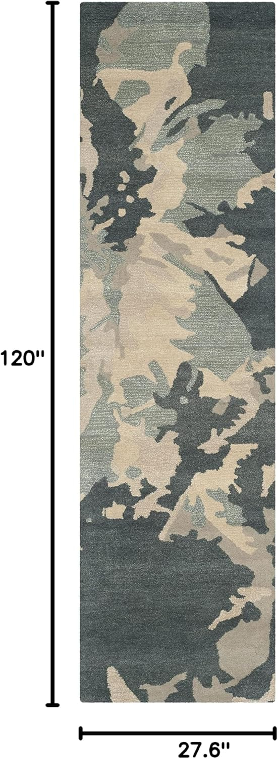 SAFAVIEH Bella Faye Abstract Camo Wool Runner Rug, Steel Blue, 2'3" x 10'