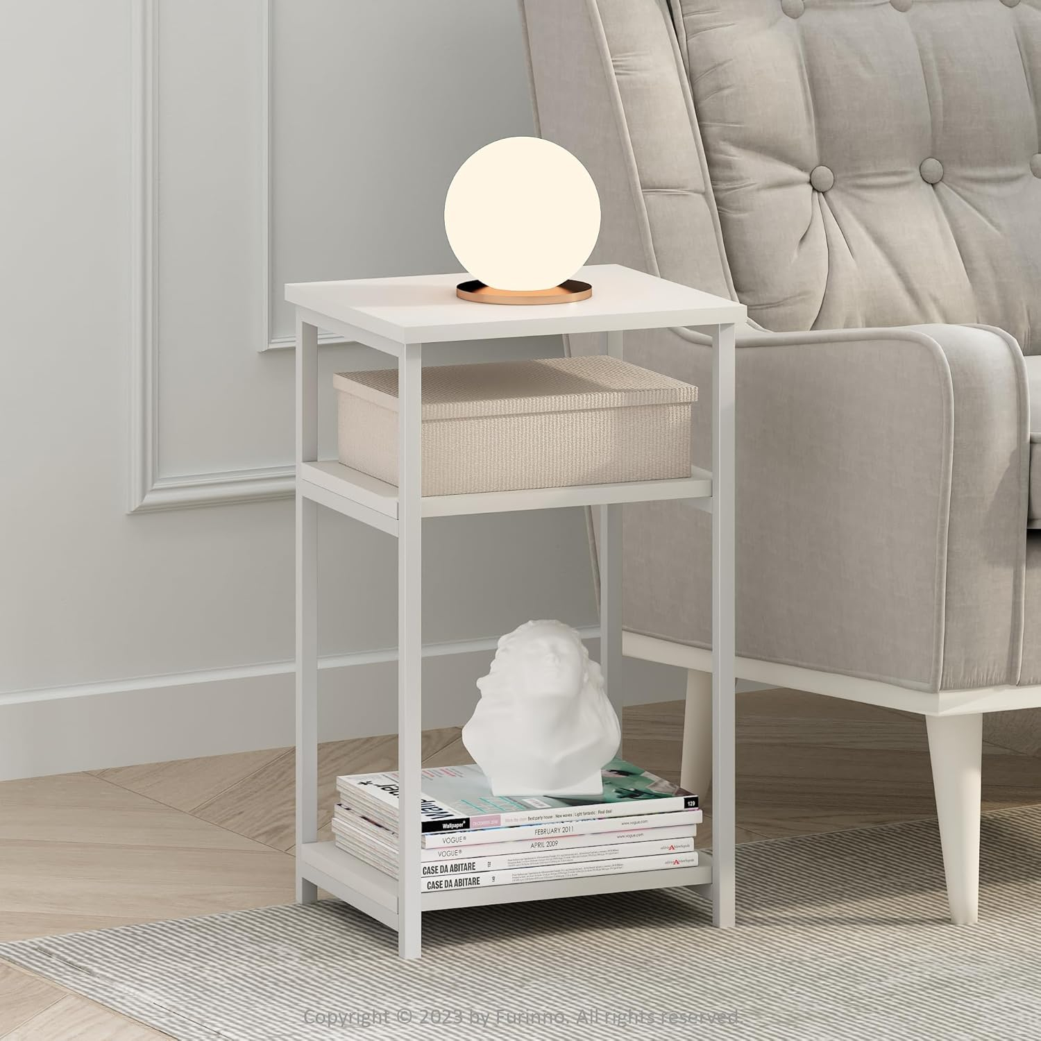 3-Tier Industrial Metal Frame End Table with Storage Shelves, 1-Pack