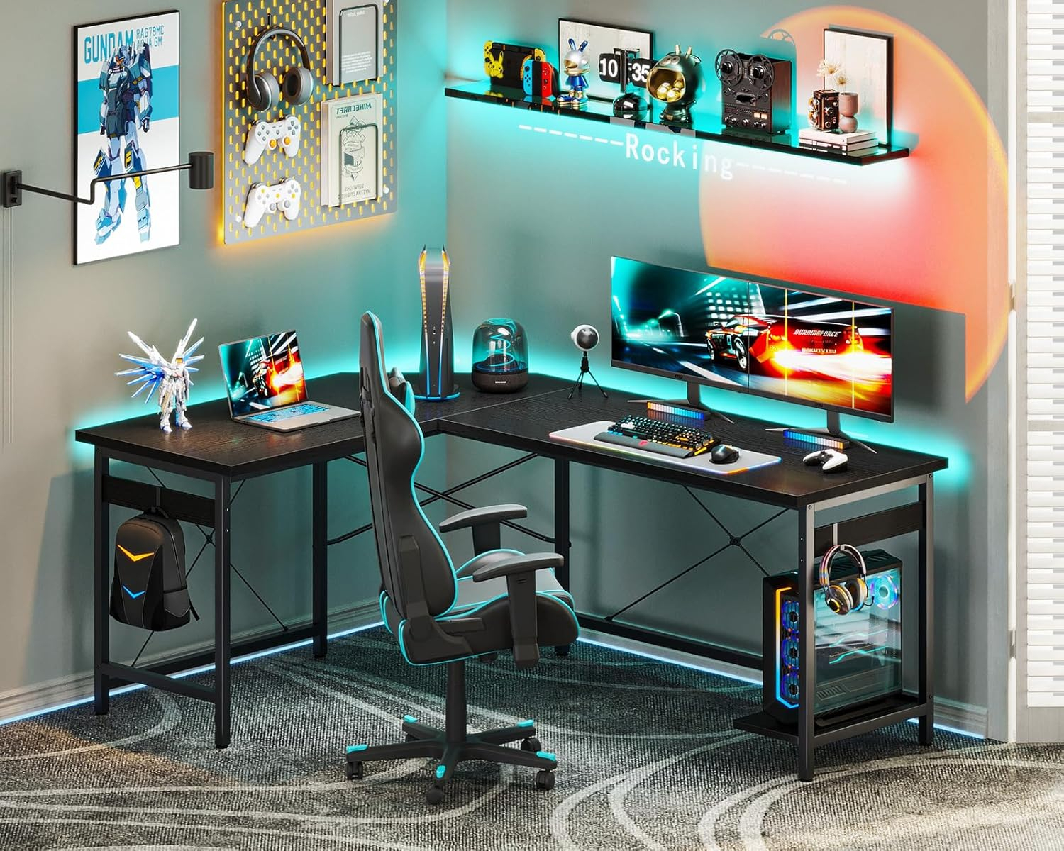 Coleshome 59" L Shaped Corner Computer Desk, Sturdy Home Office Table, Writing Larger Gaming Workstation, Black