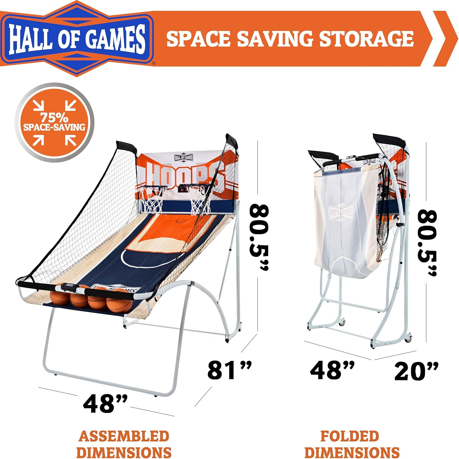 ESPN EZ Fold and Assemble 2-Player Basketball Shot Game, Accessories Included, Black/Red