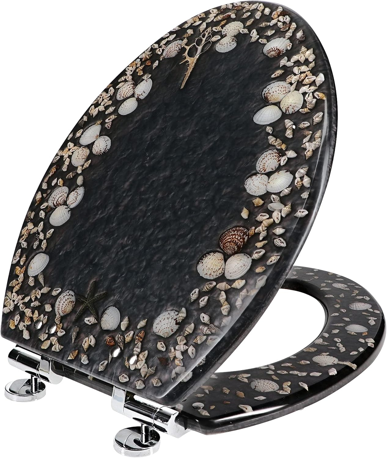 Home+Solutions Deluxe Resin Maui Decorative Elongated Toilet Seat - Coastal Decor, Beach House, Shells, No Slam Toilet, Slow Close, Resin Elongated Toilet Seats