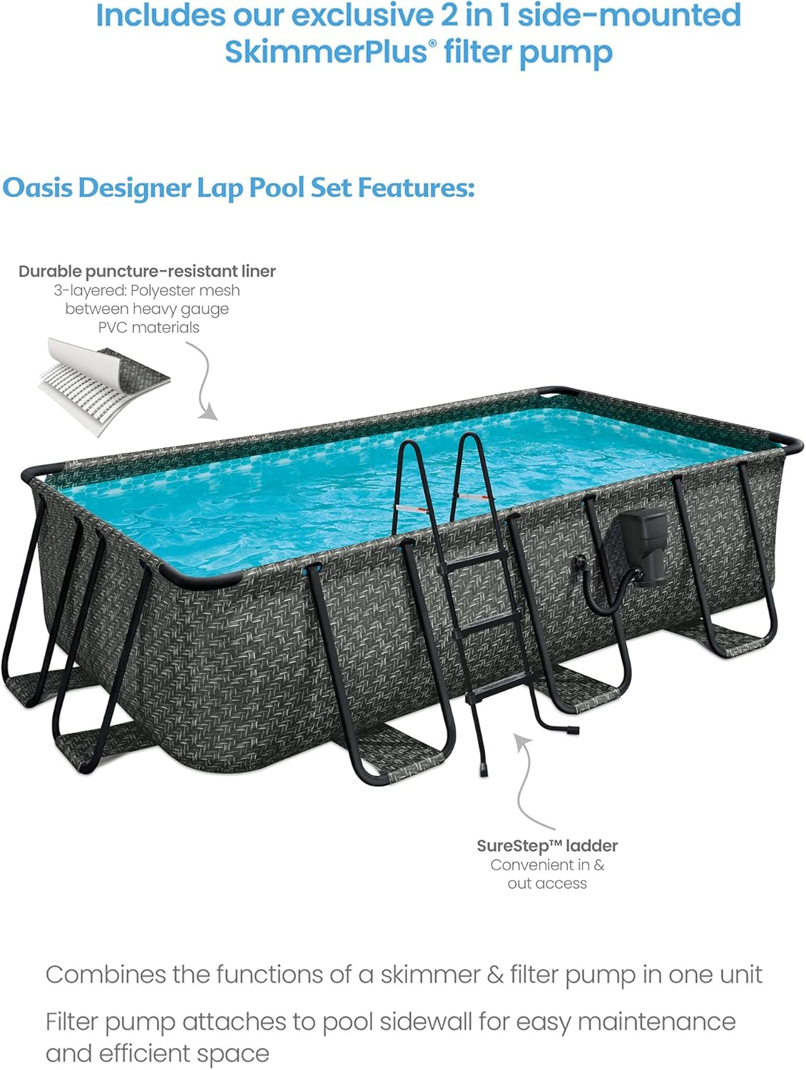 Open Box Funsicle 13' x 7' x 39" Rectangular Oasis Designer Above Ground Lap Pool