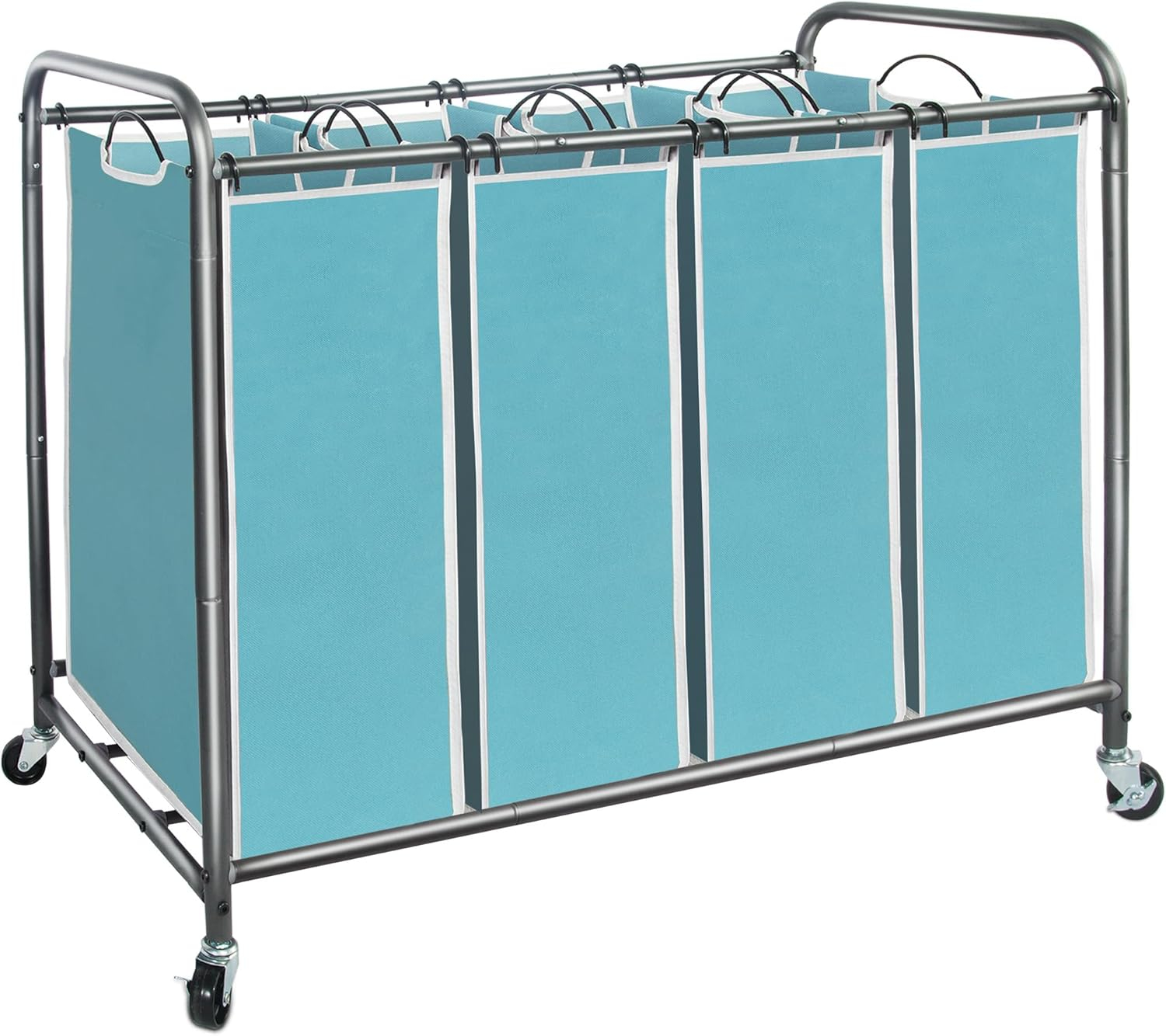 Laundry Sorter 4 Section, Laundry Hamper with Wheels, Laundry Basket Sorter, Laundry Separator Hamper, Laundry Divider Hamper, 4 Bag Laundry Hamper with Wheels and Removable Bags, Gray