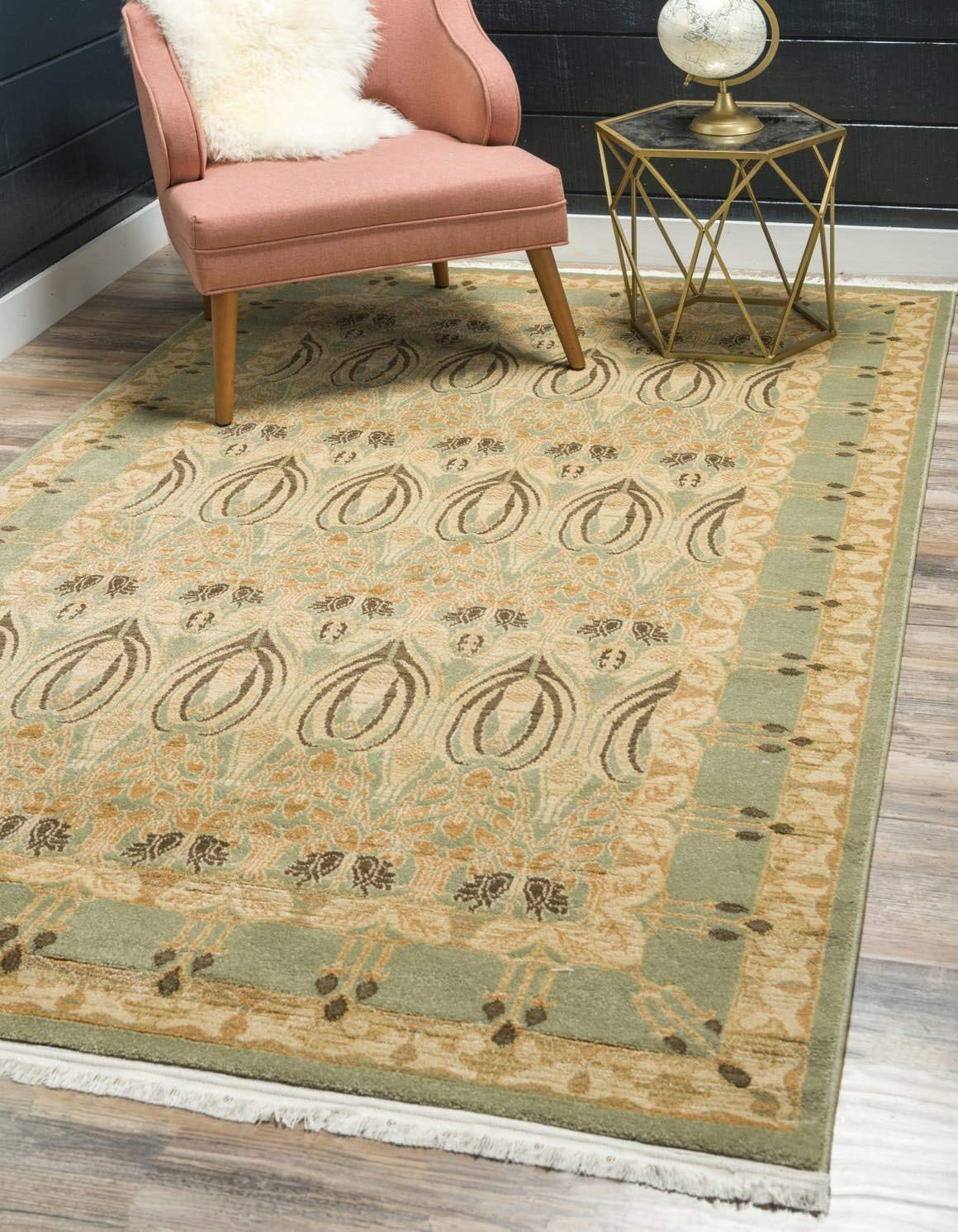 Light Green Synthetic Rectangular Easy-Care Rug - 3'3" x 5'3"