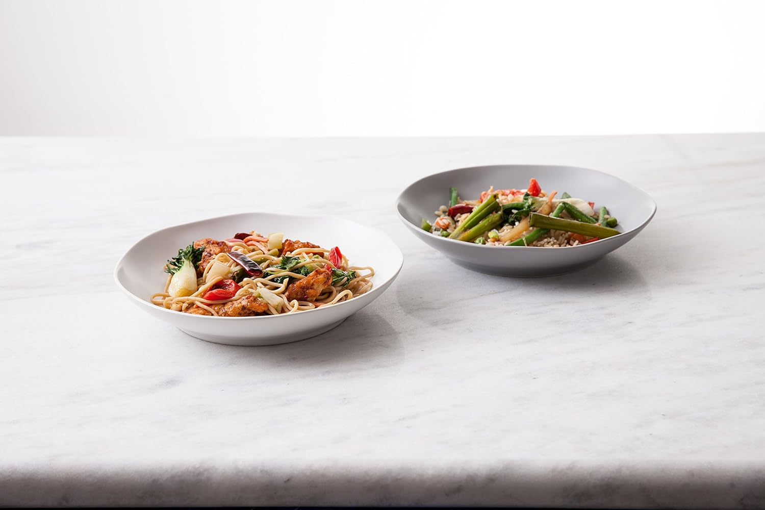 Gray Ceramic Round Pasta Bowls, Set of 4