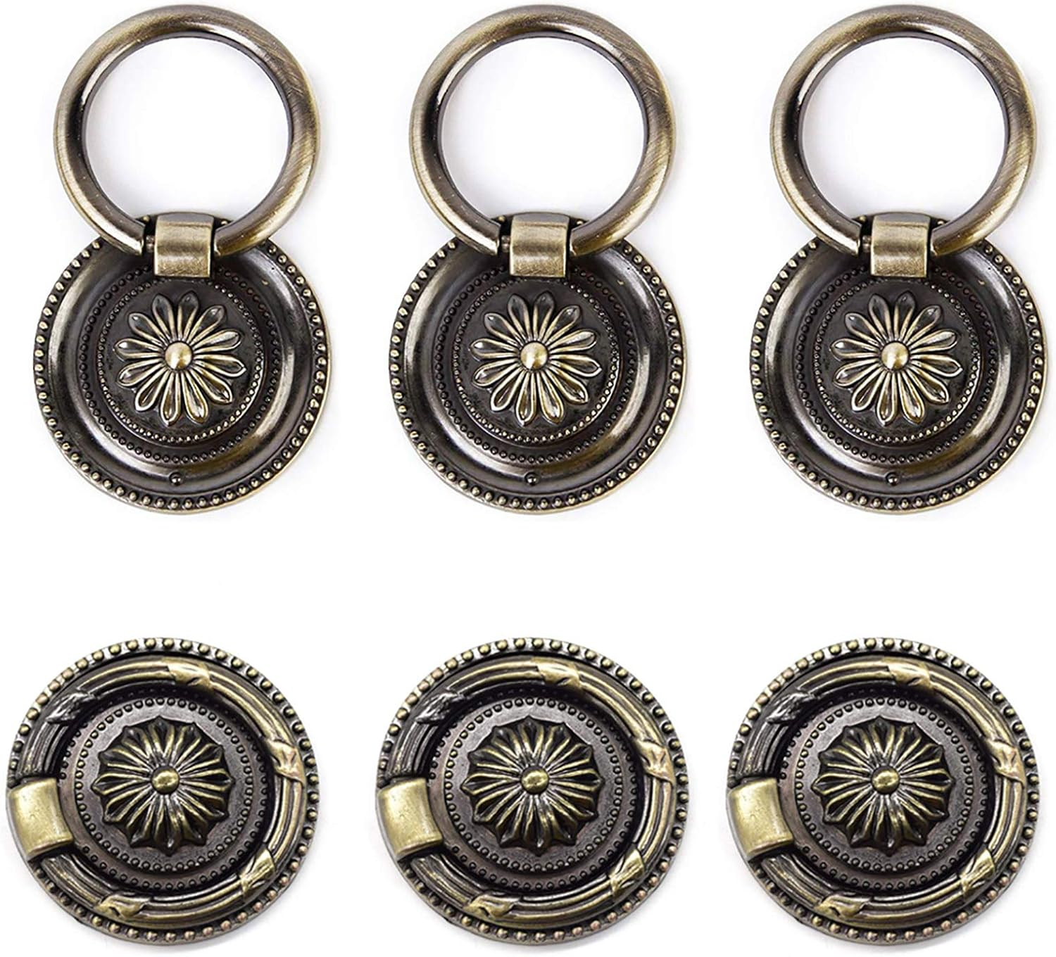 YankMooM Antique Dresser Knobs Bronze Ring Drawer Pulls Round Drawer Handles Vintage Cabinet Knob 1.77 Inch for Nightstand Cupboard Drawer Cabinet Pull(6 Pack)