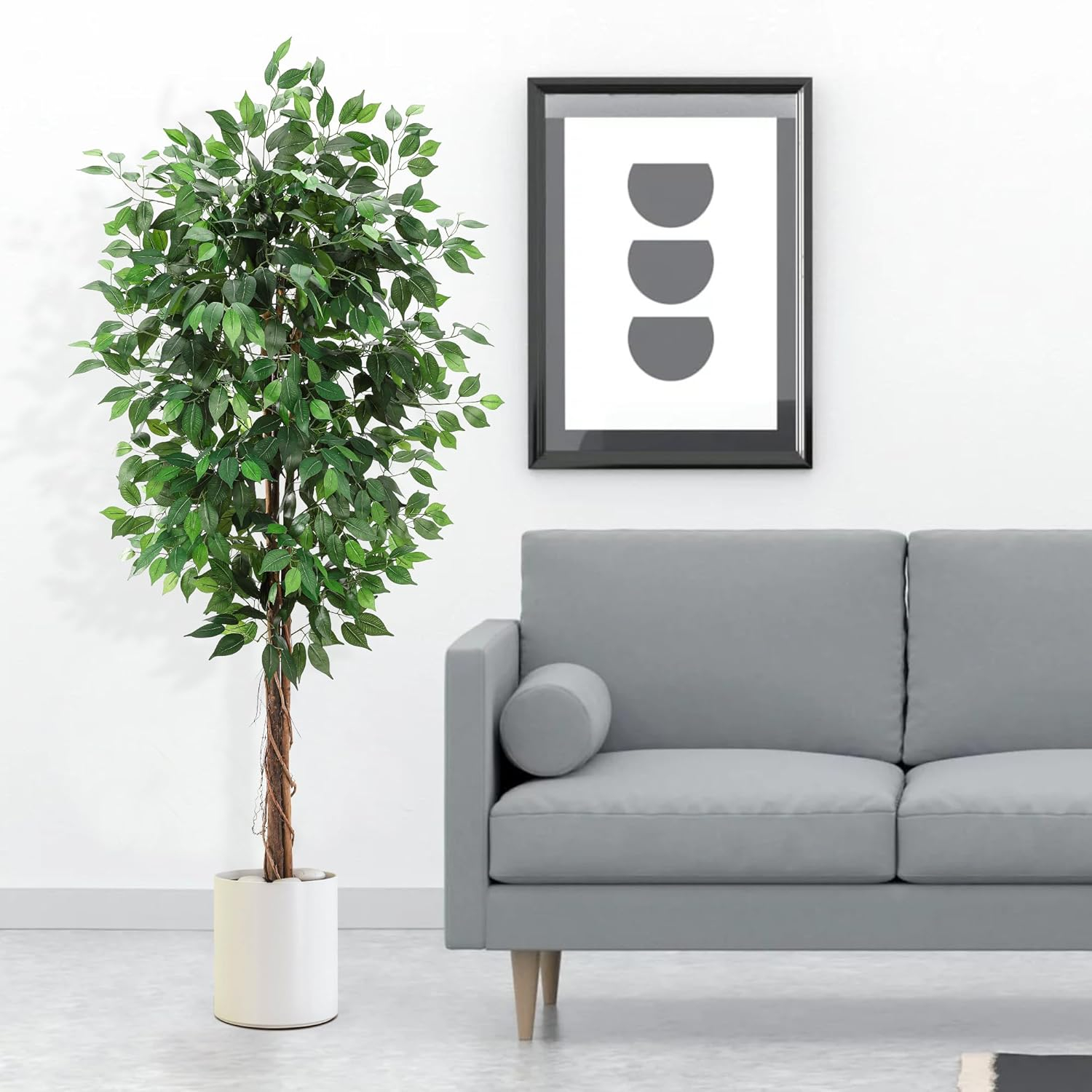 Danolapsi Artificial Ficus Tree,Tall Fake Ficus Silk Tree with Natural Wood Trunk in Plastic Nursery Pot for Indoor Outdoor House Living Room Office Garden Decor(4FT/5FT/6FT)