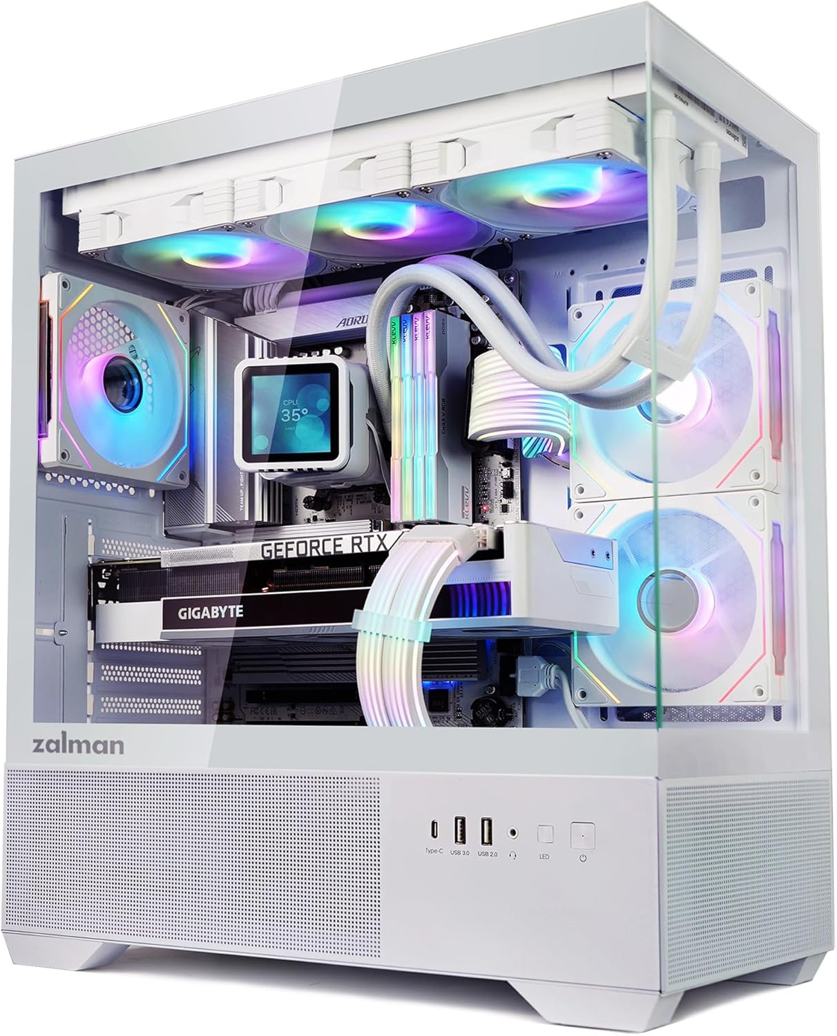 Zalman Chronix ATX Mid-Tower Gaming PC Case, Includes 3 x ARGB Fans, USB Type-C, 360mm Top & 240mm Side Radiator Support, Panoramic Tempered Glass, Cable Management, Desktop Computer Chassis, White