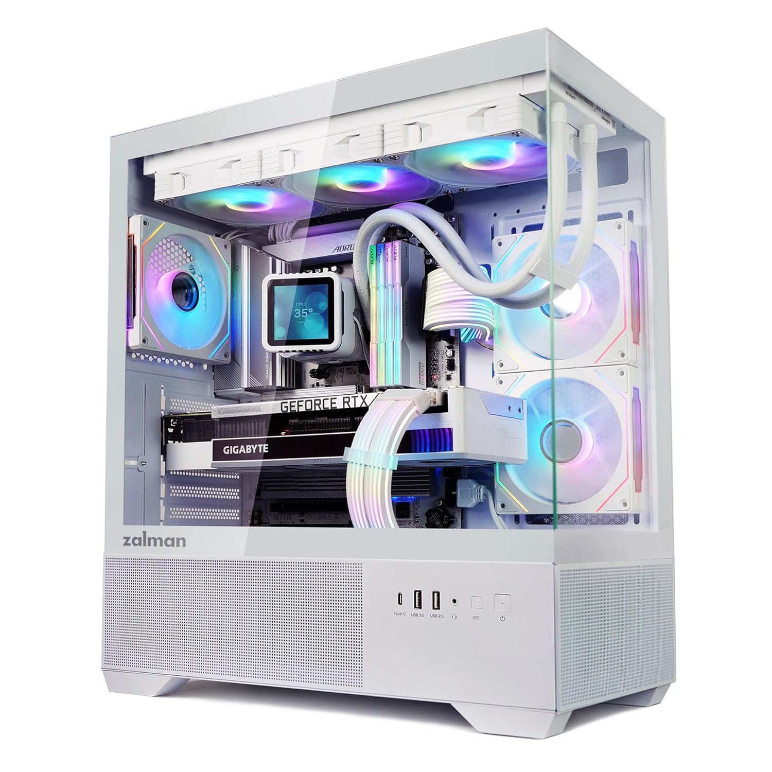 Zalman Chronix ATX Mid-Tower Gaming PC Case, Includes 3 x ARGB Fans, USB Type-C, 360mm Top & 240mm Side Radiator Support, Panoramic Tempered Glass, Cable Management, Desktop Computer Chassis, White
