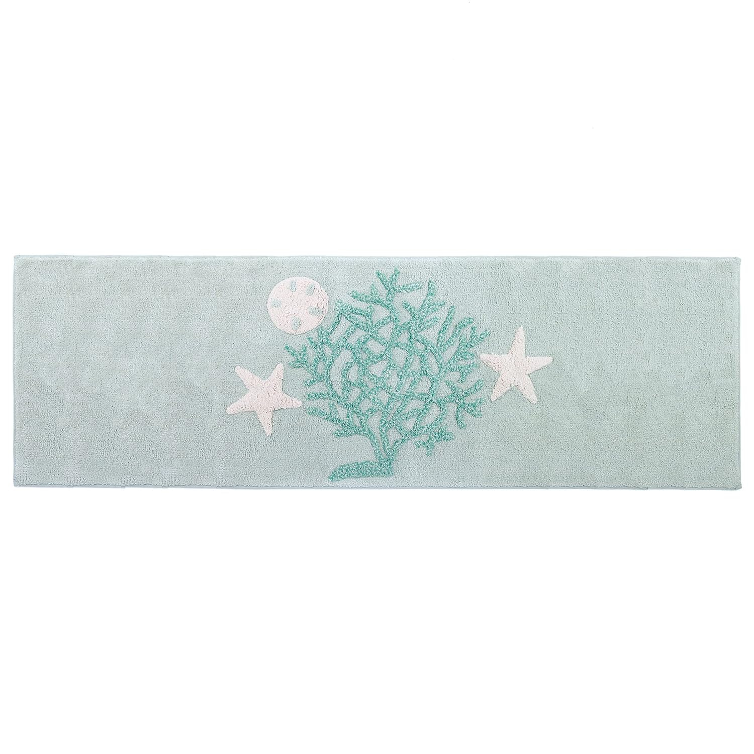 Aqua and Ivory Cotton Coastal Bath Rug 24" x 60"