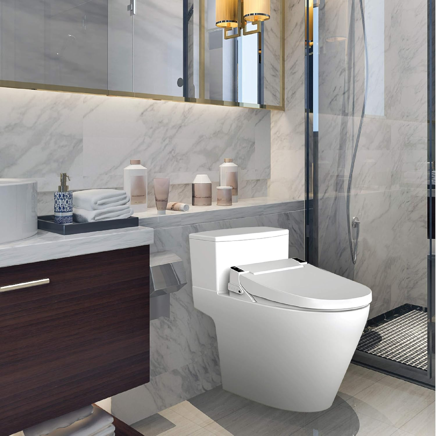 VOVO STYLEMENT VB-6100SR Electronic Bidet, Round, UV LED Sterilization, Heated Seat, Warm Dry and Water, Self Cleaning Full Stainless Nozzle, Made in Korea - White