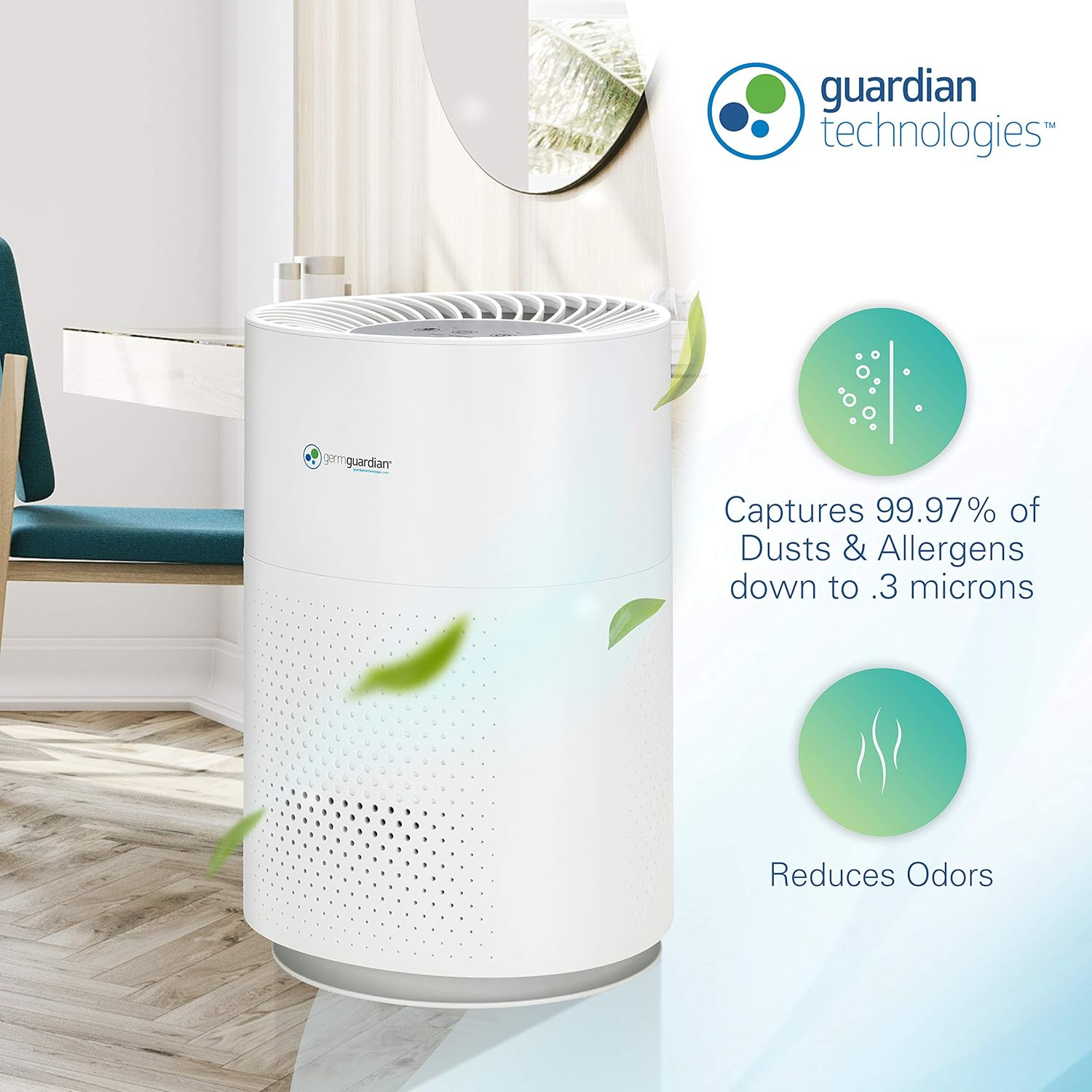 GermGuardian Air Purifier with HEPA Pure Filter Removes Odors, Mold, 510 Sq. ft, AC4200W, White