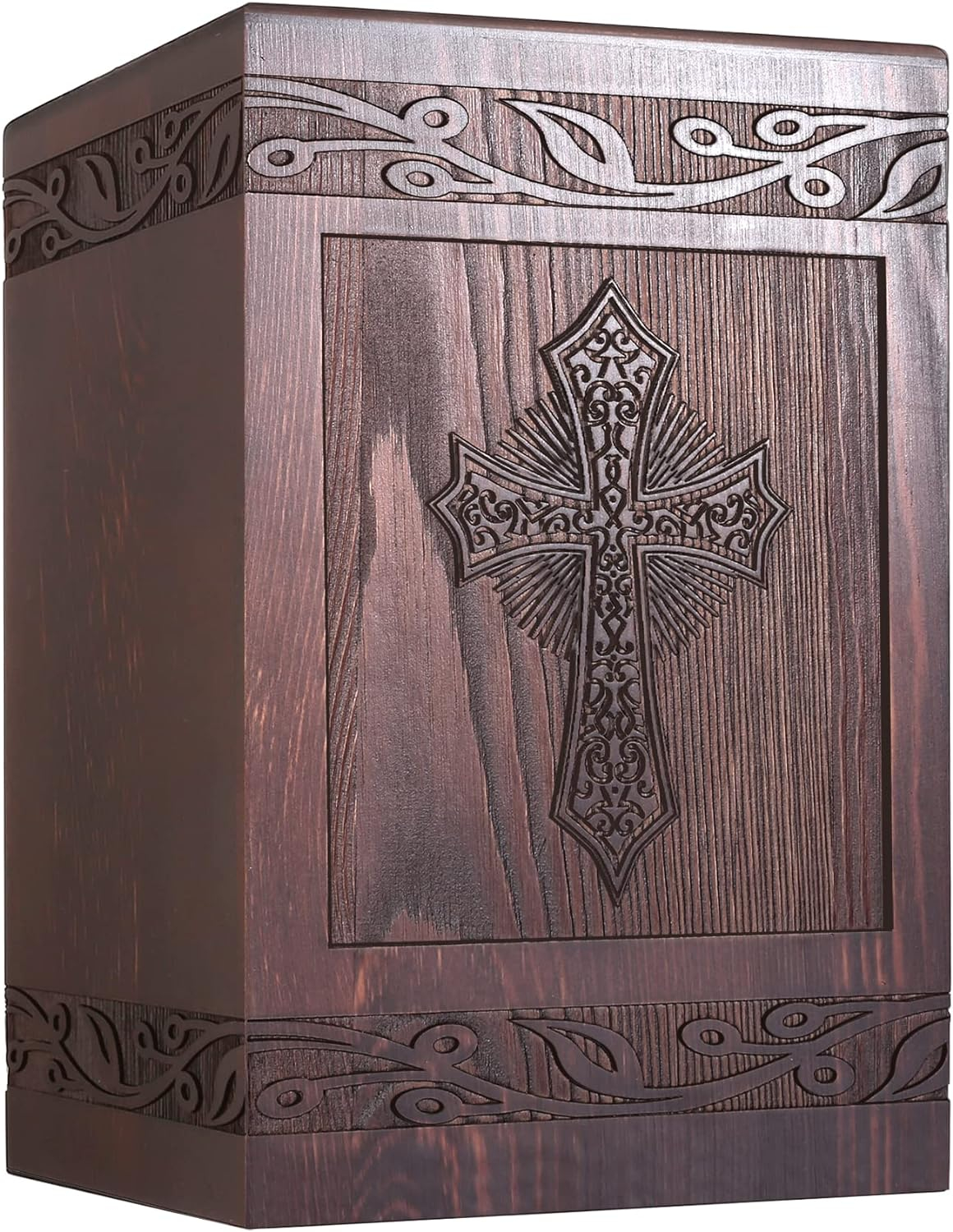 Cremation Urns for Human Ashes Adult Male Female, Wooden Carved Cross Urns Box and Casket for Ashes Men Women Child, Pets Cat Dog Urn, Burial Funeral Memorial Urns for Ashes, Holds 222 Cubic Inch