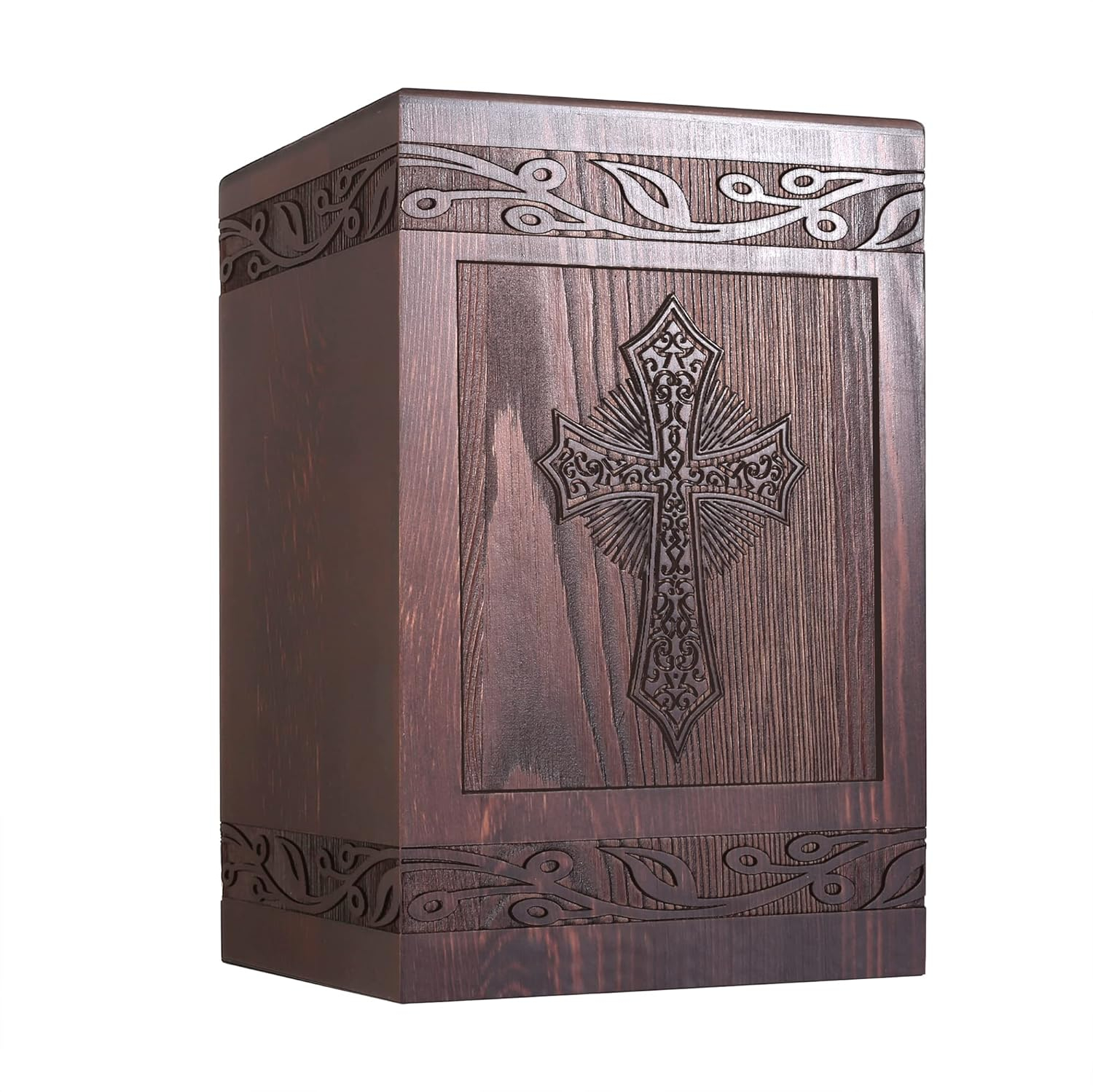 Cremation Urns for Human Ashes Adult Male Female, Wooden Carved Cross Urns Box and Casket for Ashes Men Women Child, Pets Cat Dog Urn, Burial Funeral Memorial Urns for Ashes, Holds 222 Cubic Inch