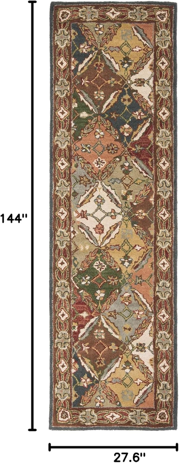 SAFAVIEH Heritage Abbey Traditional Wool Runner Rug, Green/Red, 2'3" x 12'
