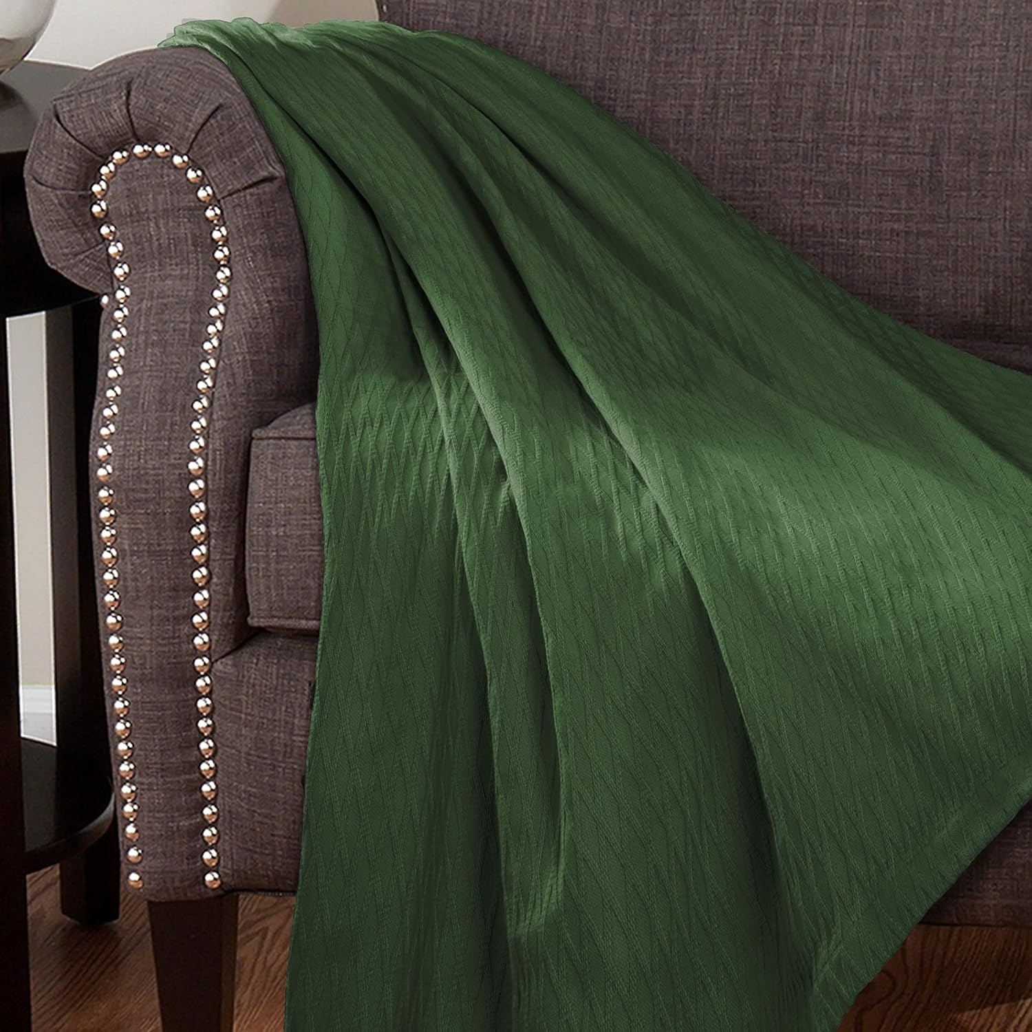 SUPERIOR Diamond Weave All-Season Cotton Blanket, Cover for Home, Couch, Bed, Soft, Warm Blankets, Boho Aesthetic, Comfy, Cozy Covers, Decorative Bedding Essentials, Full/Queen, Forest Green