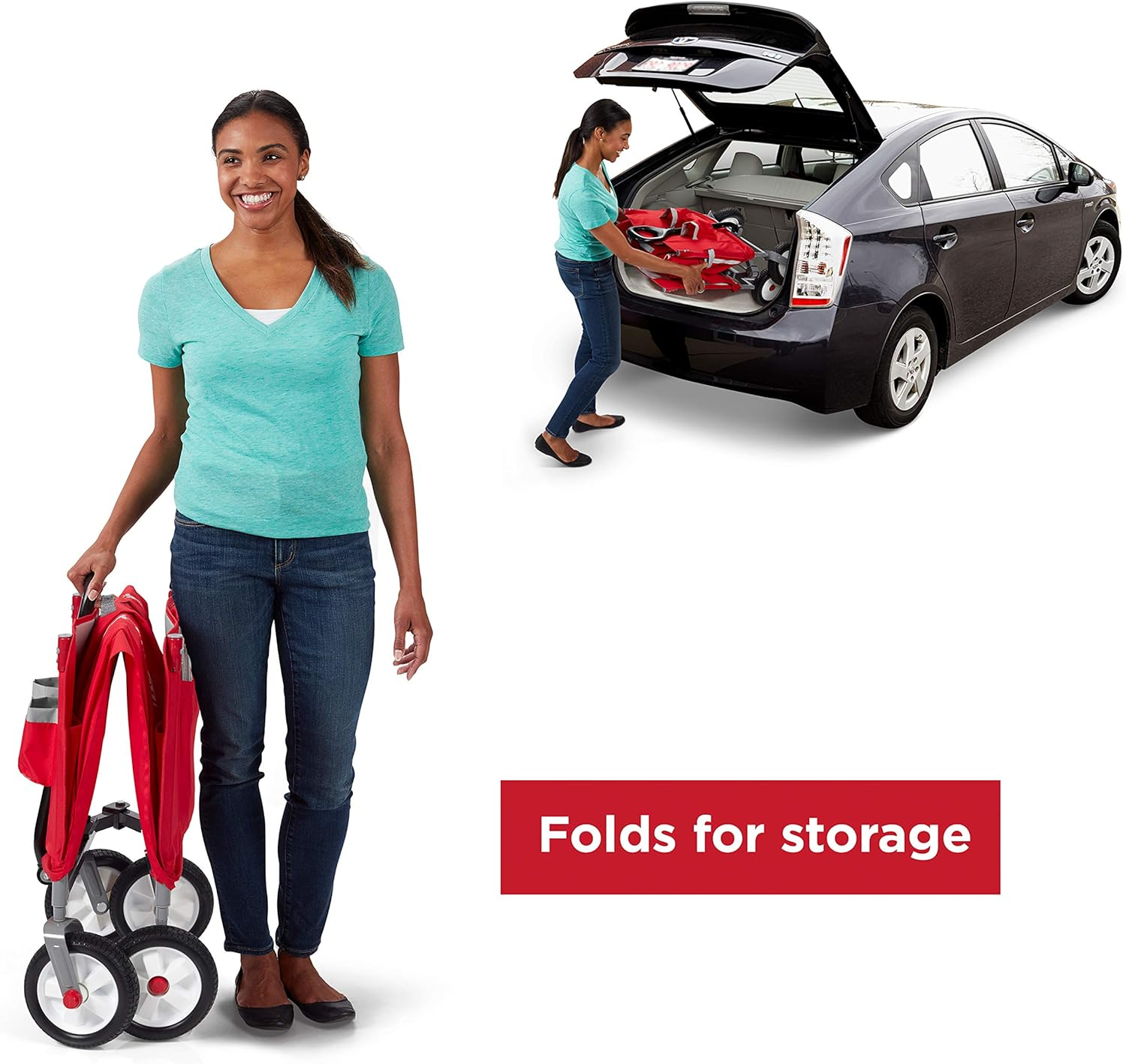 Radio Flyer, 3-in-1 off-Road EZ Folding Kids Wagon with Canopy, Puncture Proof Tires, Red